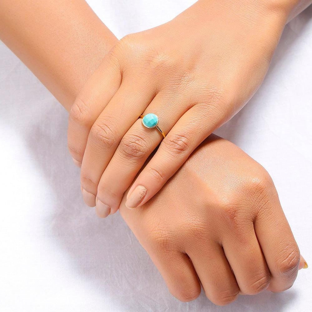 2.03 Ct Turquoise Solid 10k Yellow Gold Ring Jewelry - YoTreasure