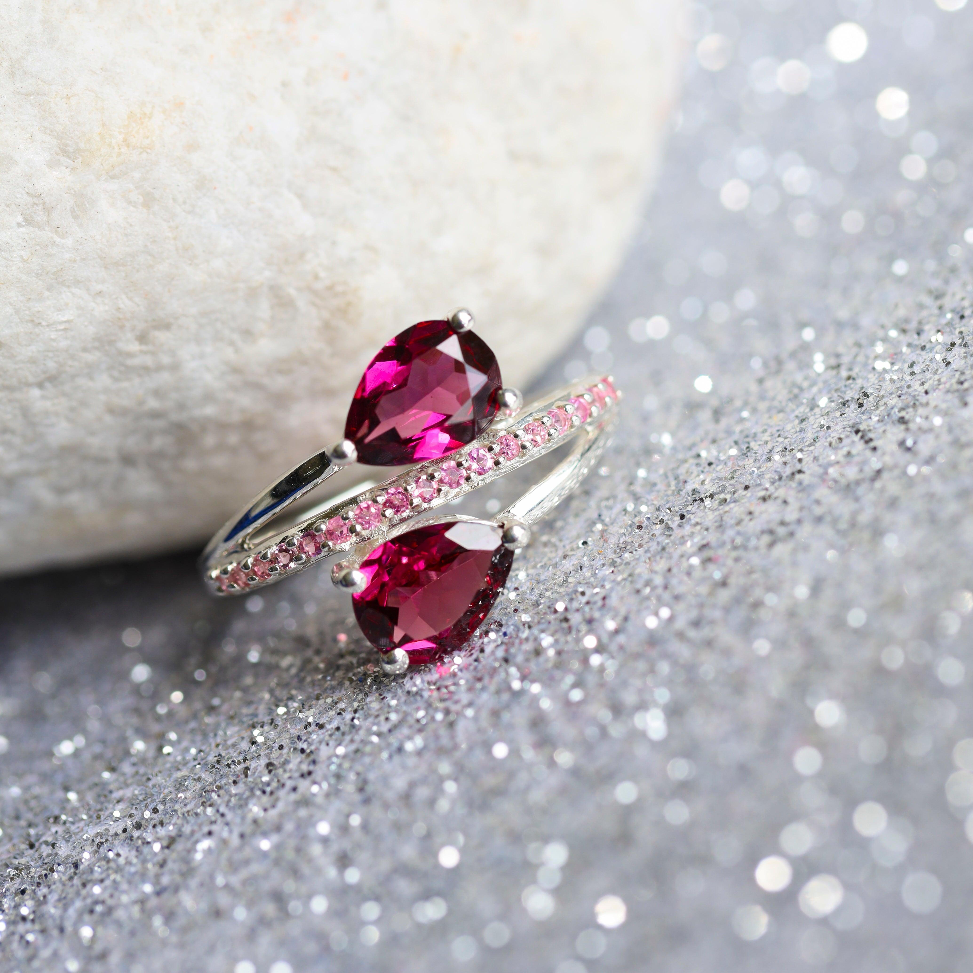 Rhodolite Garnet & Tourmaline 925 Sterling Silver Engagement Ring - YoTreasure