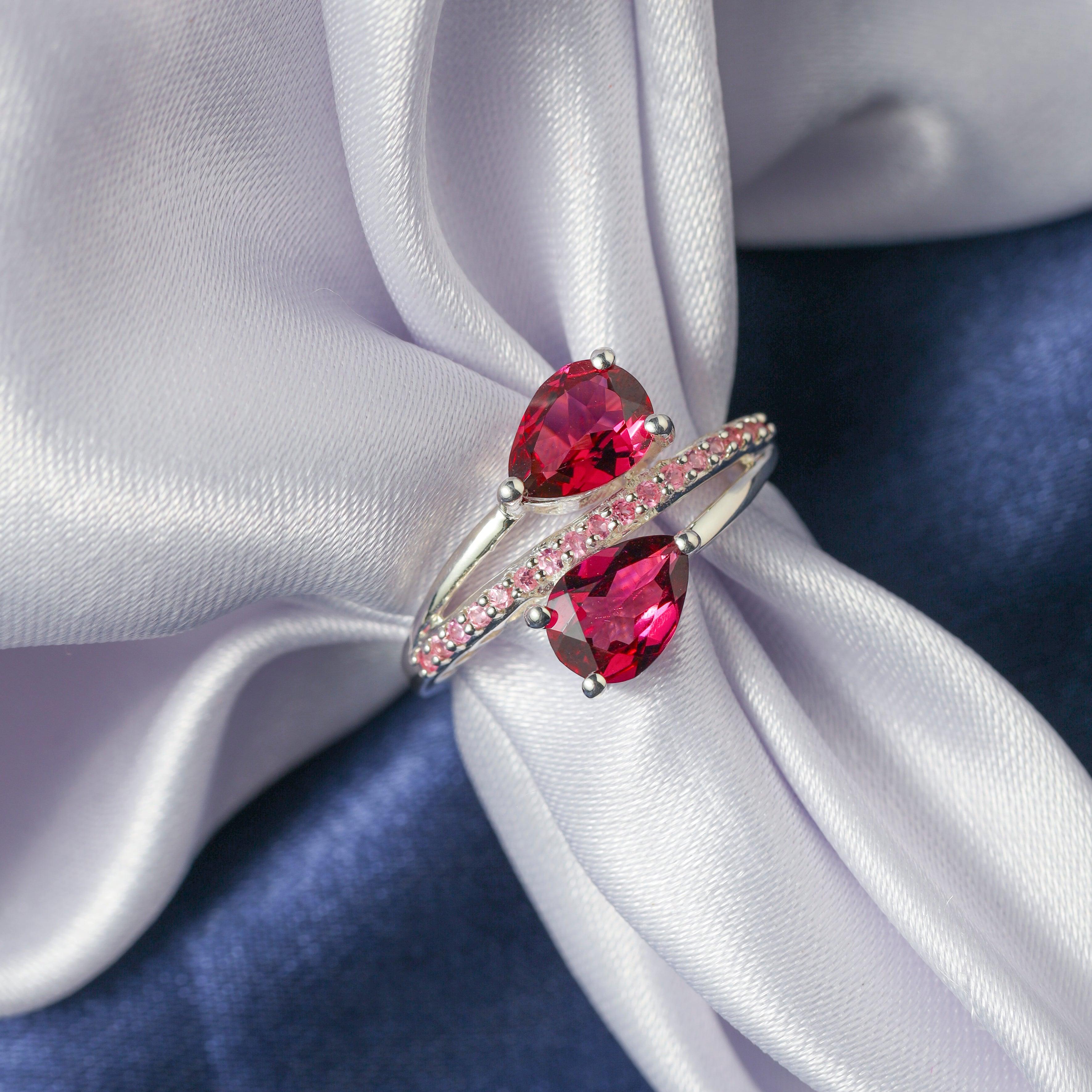 Rhodolite Garnet & Tourmaline 925 Sterling Silver Engagement Ring - YoTreasure