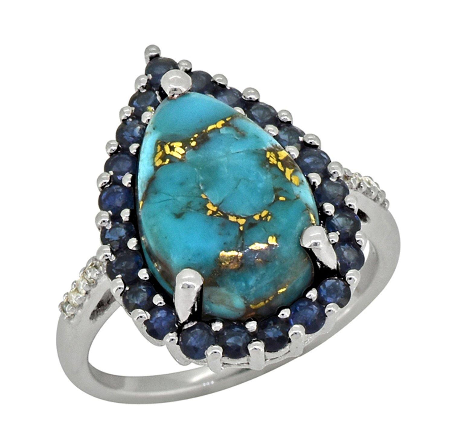 7.47 Ct Turquoise Blue Sapphire Solid 925 Sterling Silver Designer Ring Jewelry - YoTreasure