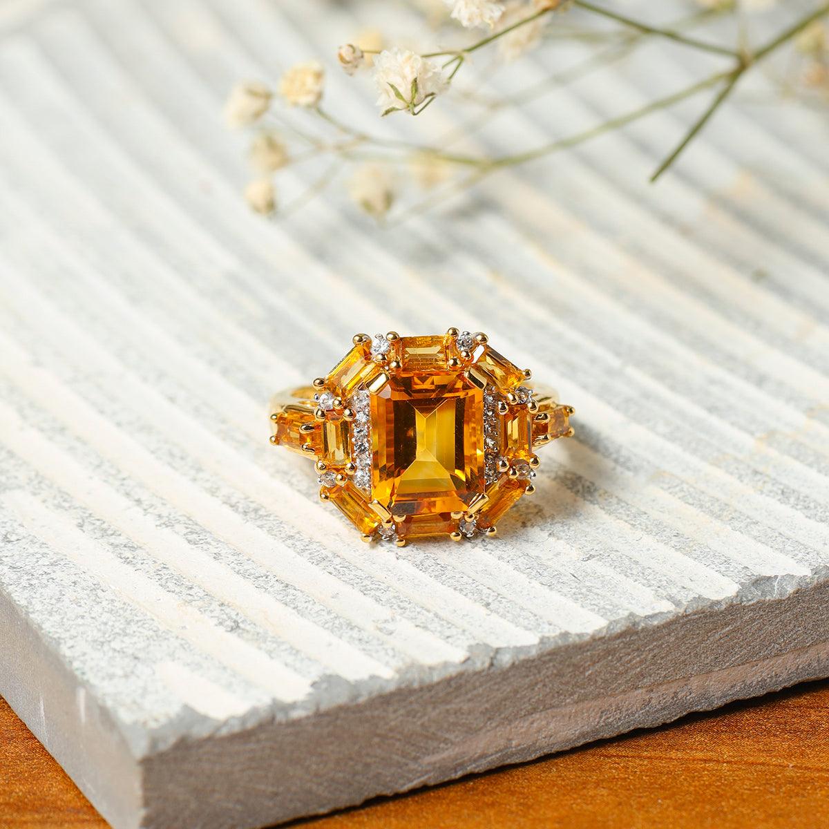 Citrine & White Sapphire Ring in Gold Over 925 Sterling Silver - YoTreasure