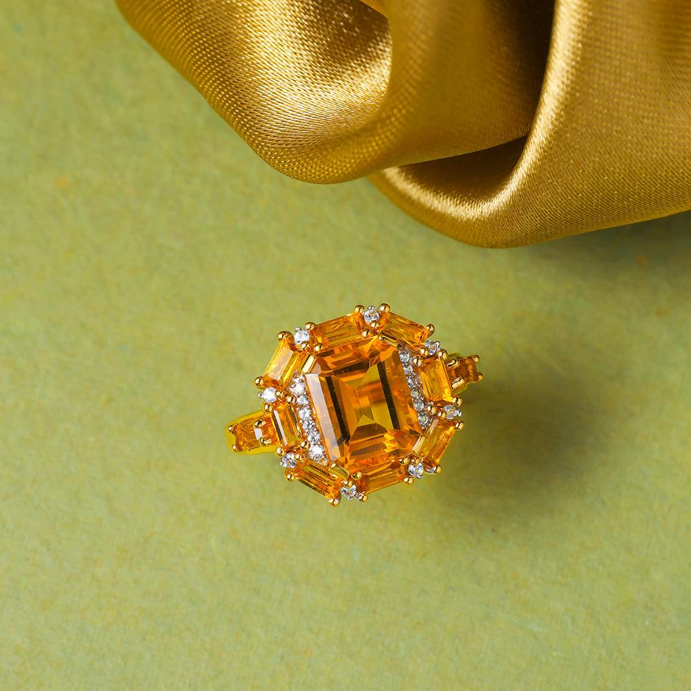 Citrine & White Sapphire Ring in Gold Over 925 Sterling Silver - YoTreasure