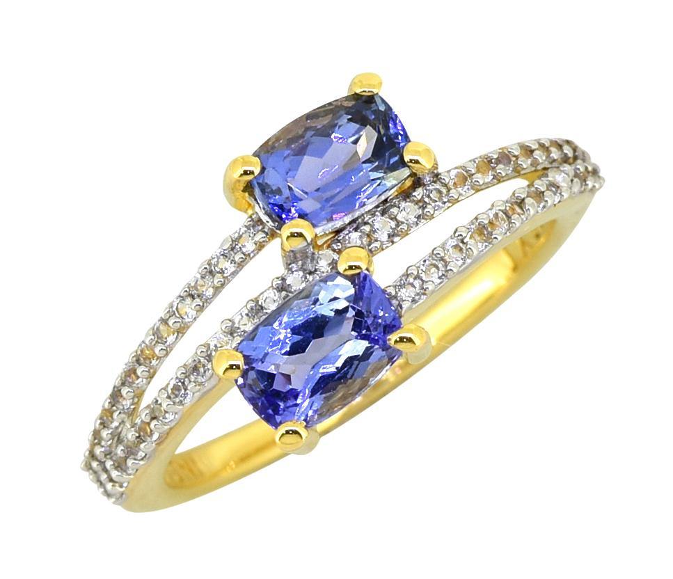 Tanzanite Solid 925 Sterling Silver Gold Plated Bypass Ring Jewelry - YoTreasure