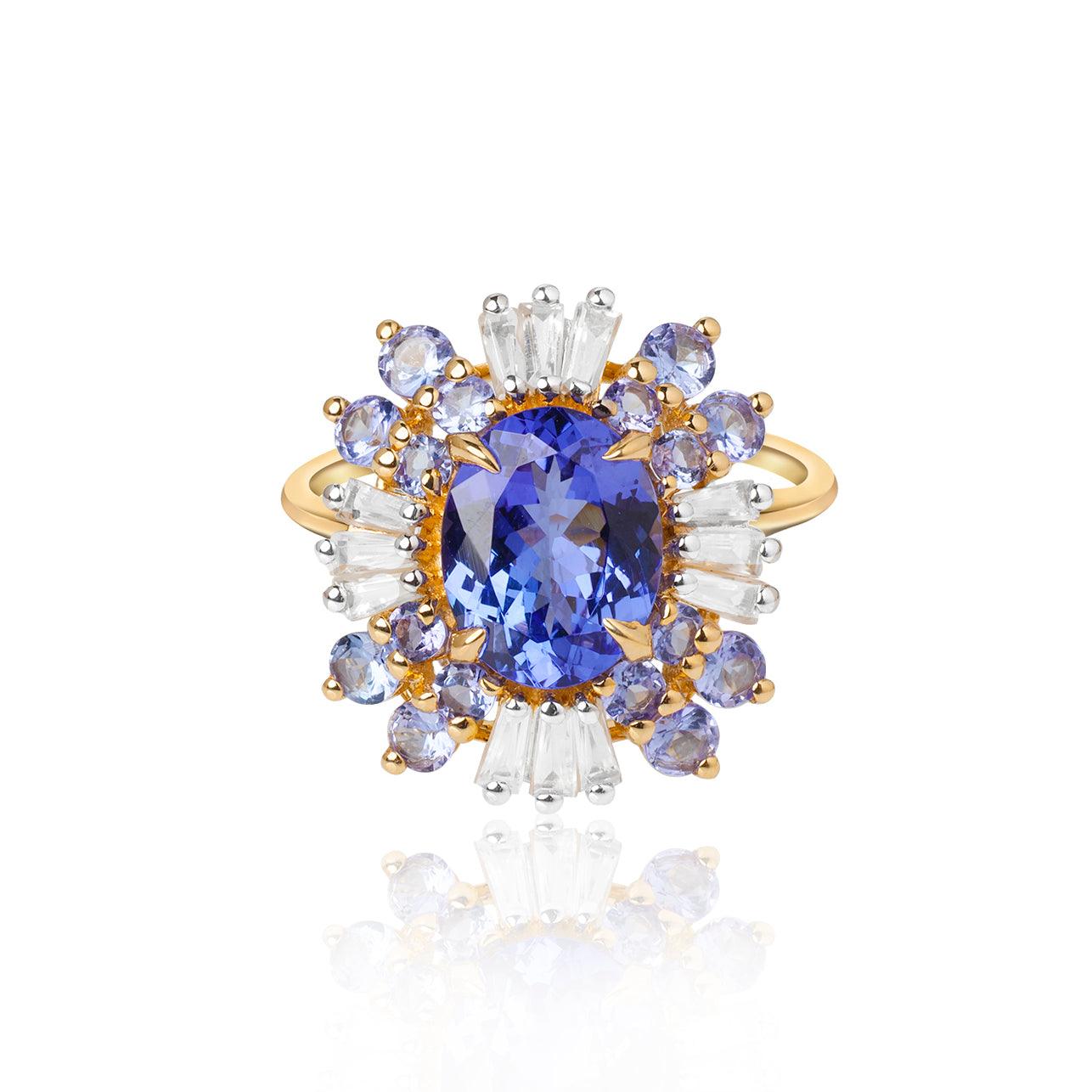 925 Golden Diamond & Iolite stone gold plated handmade net ring at Rs  5300/piece in Jaipur