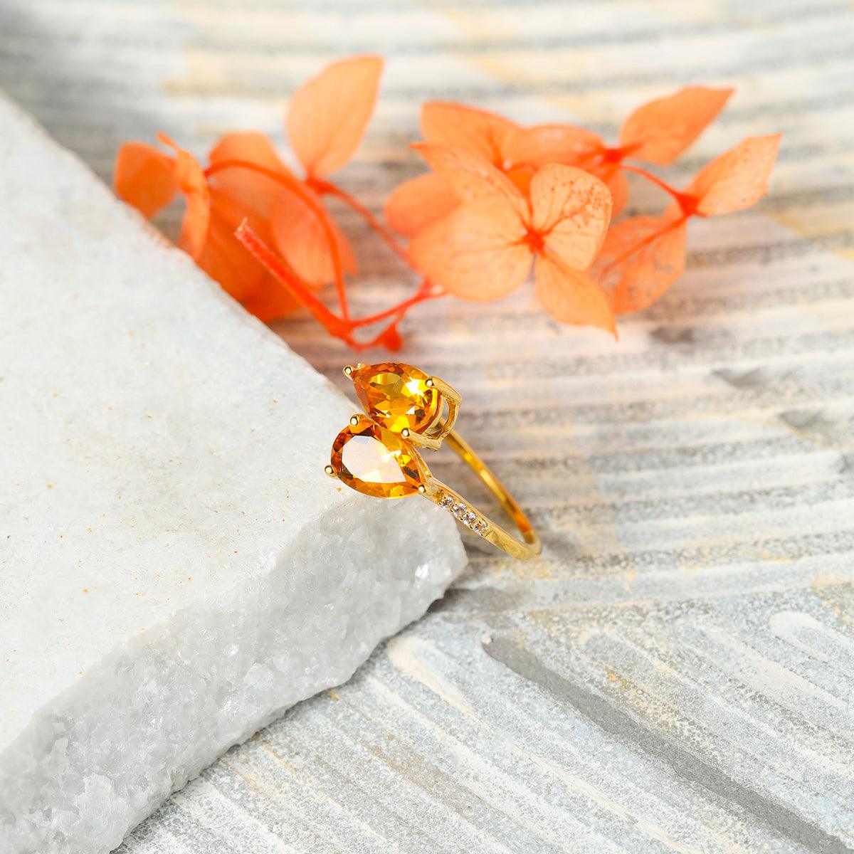 Natural Healing Crystal Citrine 10kt Yellow Gold Engagement Ring Jewelry - YoTreasure