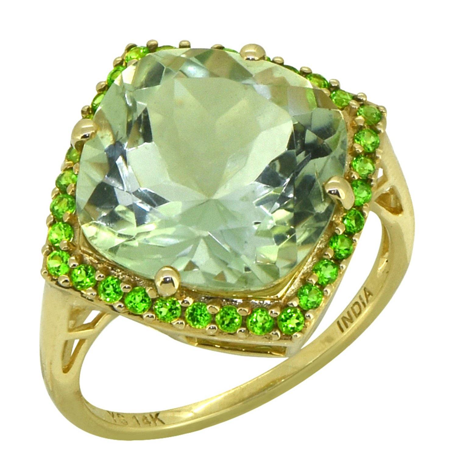 7.18 Ct Green Amethyst Chrome Diopside Solid 14k Yellow Gold Ring Jewelry - YoTreasure