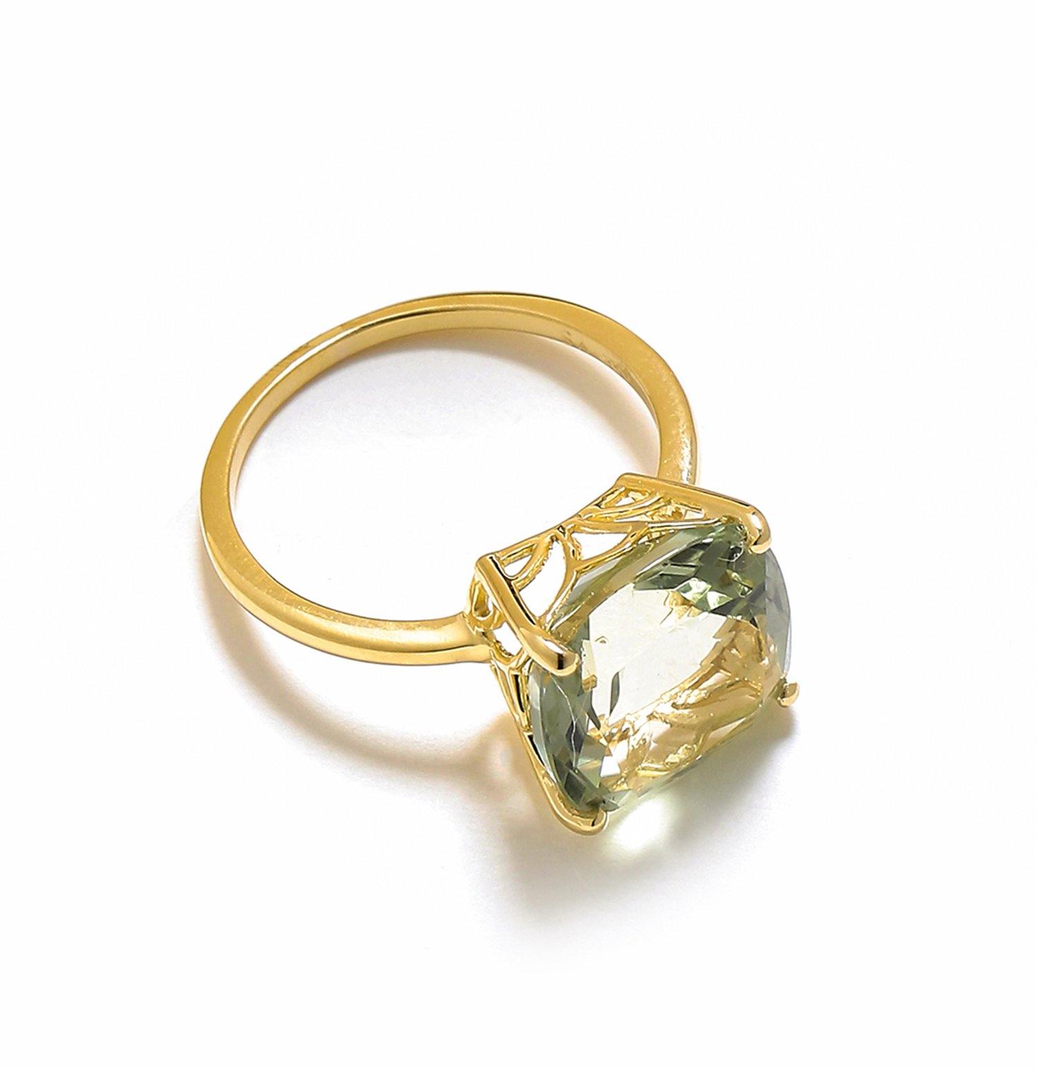 5.85 Ct Green Amethyst Solid 10k Yellow Gold Ring Jewelry - YoTreasure