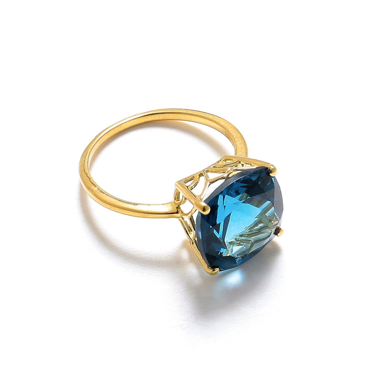 7.50 Ct London Blue Topaz Solid 10k Yellow Gold Ring Jewelry - YoTreasure