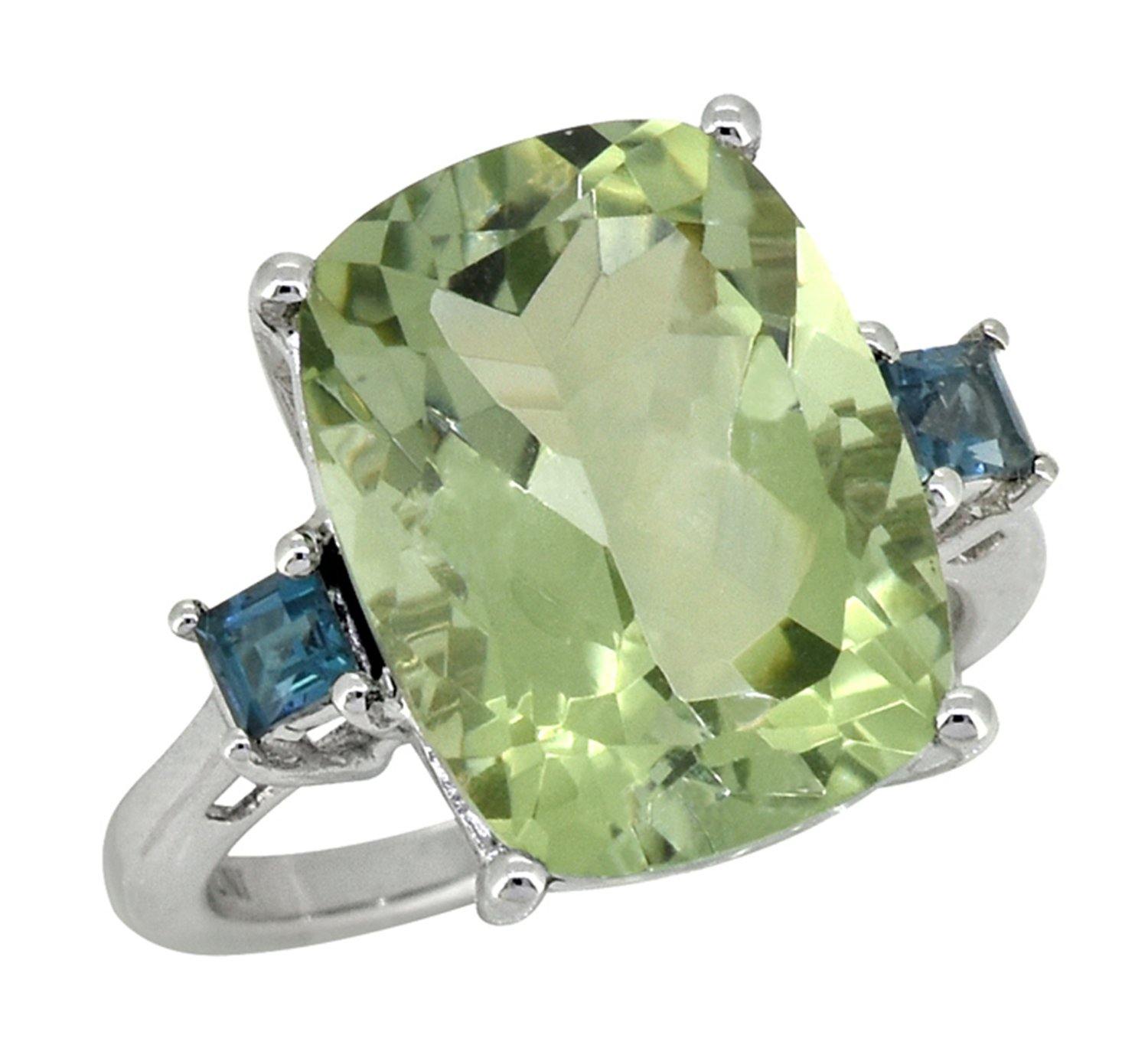 11.18 Ct Green Amethyst London Blue Topaz Solid 925 Sterling Silver Ring Jewelry - YoTreasure