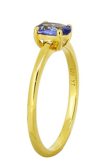 Tanzanite Solid 925 Sterling Silver Gold Plated Solitaire Ring - YoTreasure