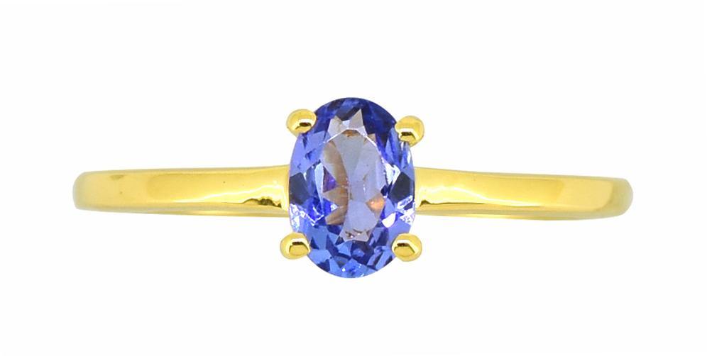 Tanzanite Solid 925 Sterling Silver Gold Plated Solitaire Ring - YoTreasure