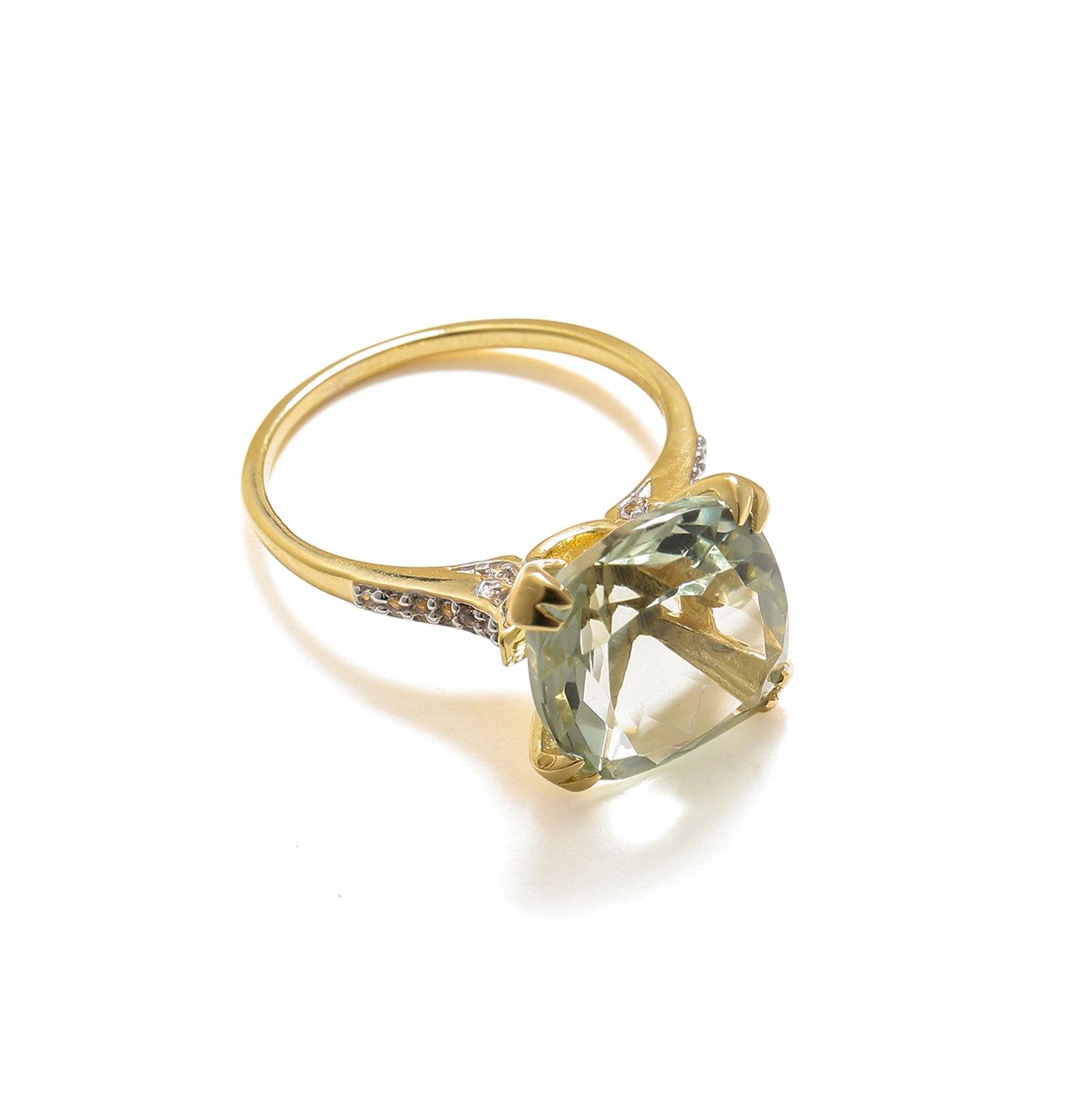 6.11 Ct Green Amethyst Solid 10k Yellow Gold Statement Ring Jewelry - YoTreasure