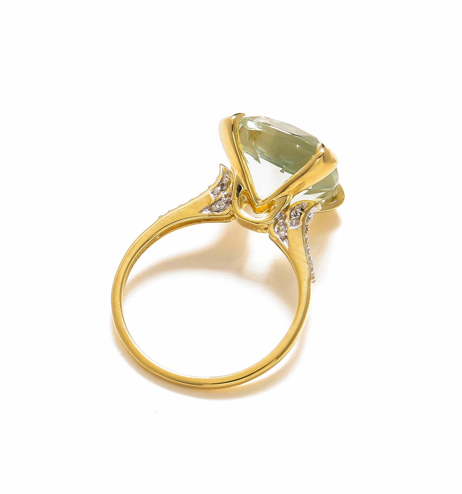 6.11 Ct Green Amethyst Solid 10k Yellow Gold Statement Ring Jewelry - YoTreasure