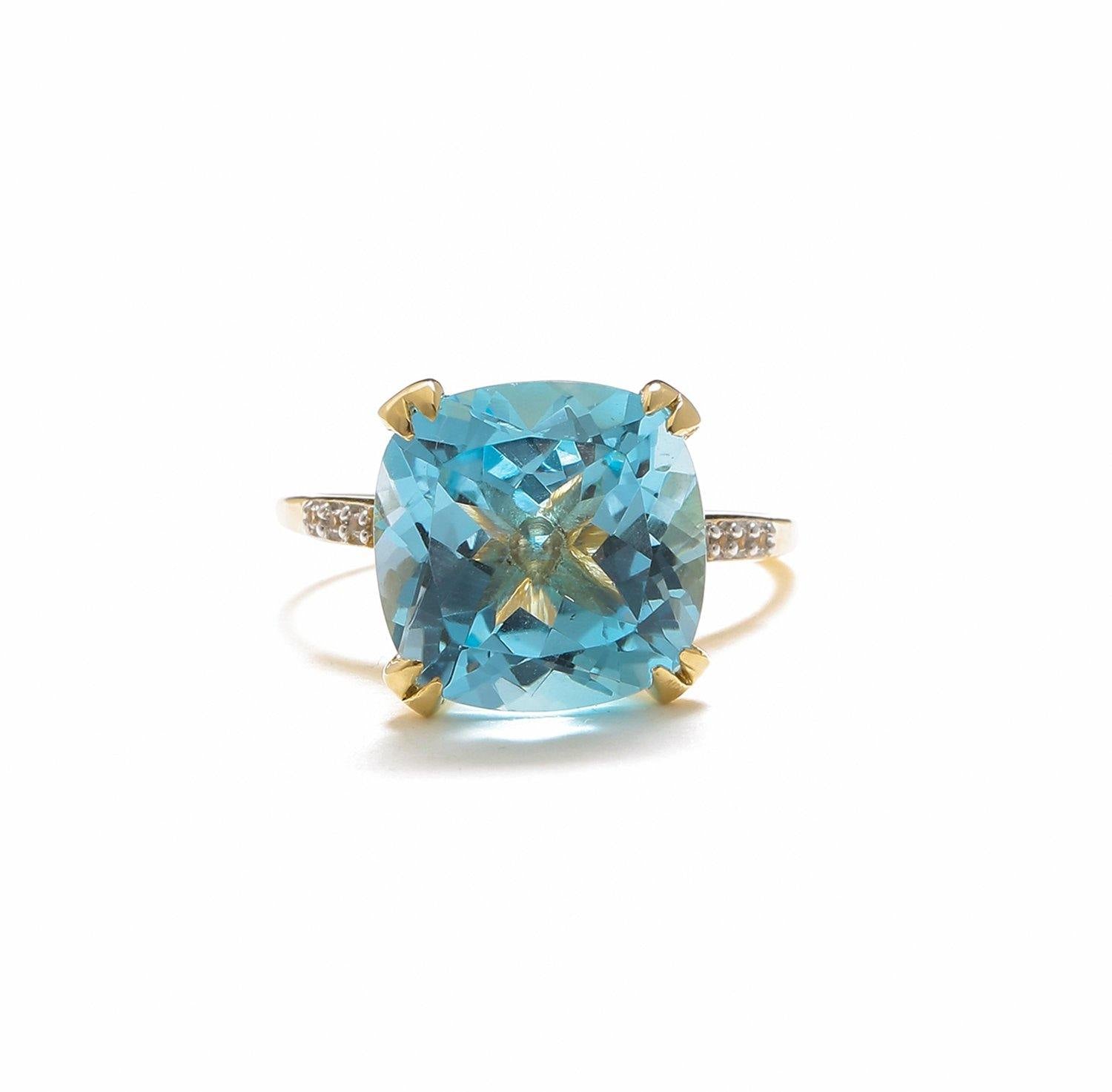 8.73 Ct Sky Blue Topaz Solid 10k Yellow Gold Statement Ring Jewelry - YoTreasure