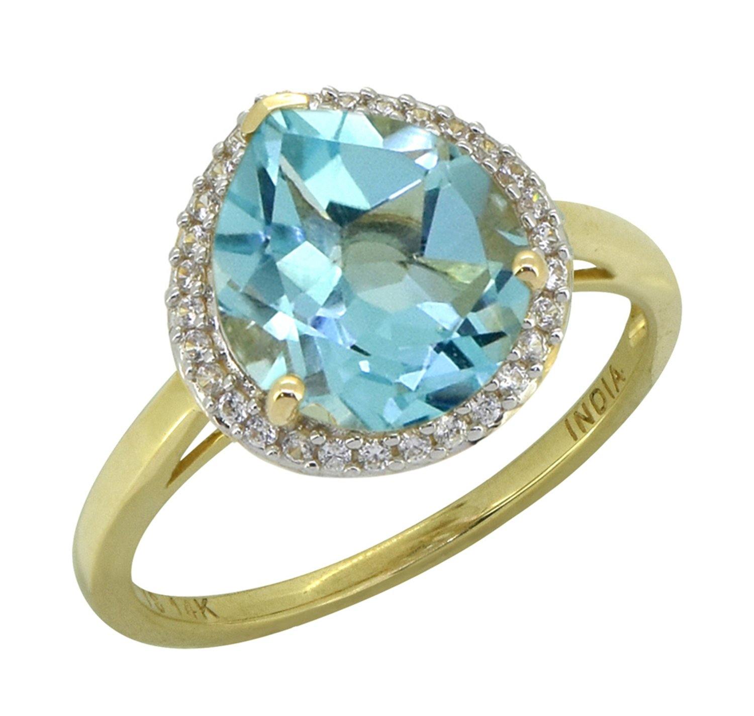 3.61 Ct. Sky Blue Topaz White Zircon Solid 14k Yellow Gold Ring Jewelry - YoTreasure