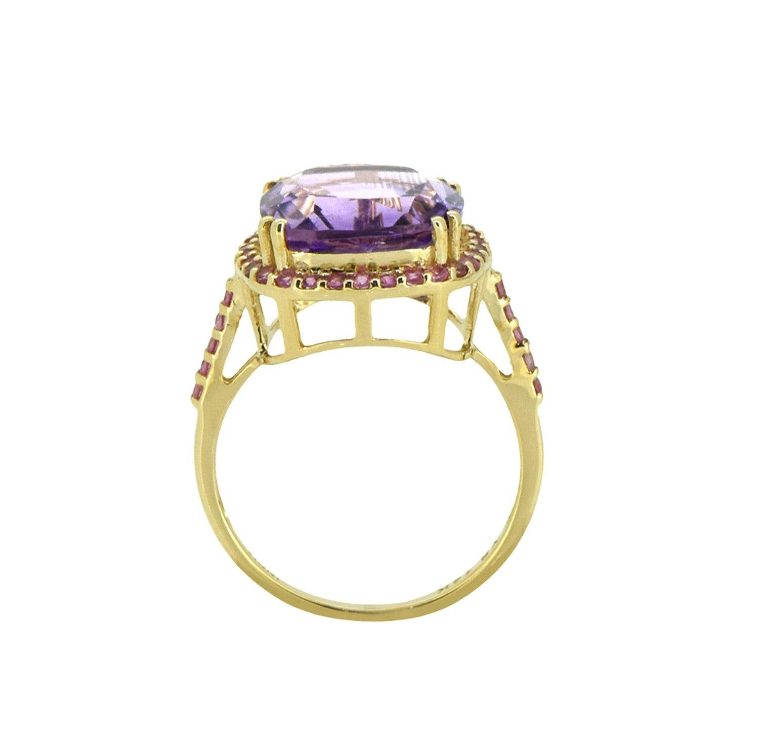6.98 Ct. Amethyst Pink Tourmaline Solid 14k Yellow Gold Ring Jewelry - YoTreasure
