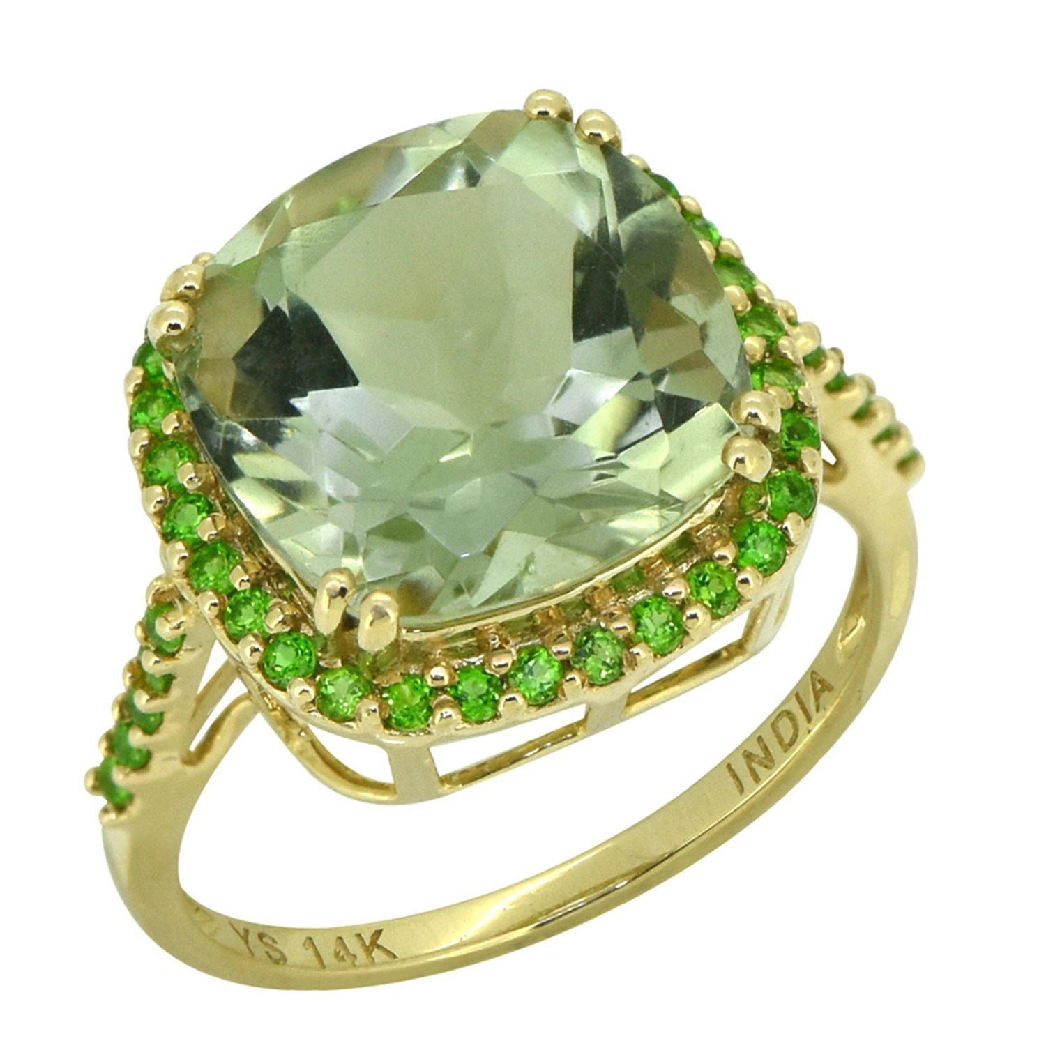 6.98 Ct. Green Amethyst Chrome Diopside Solid 14k Yellow Gold Ring Jewelry - YoTreasure
