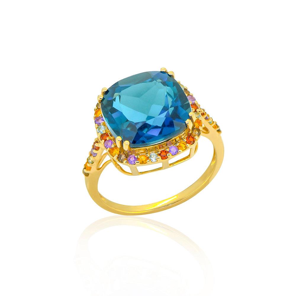 7.88 Ct. London Blue Topaz Multi Stone Solid 14k Yellow Gold Ring Jewelry - YoTreasure