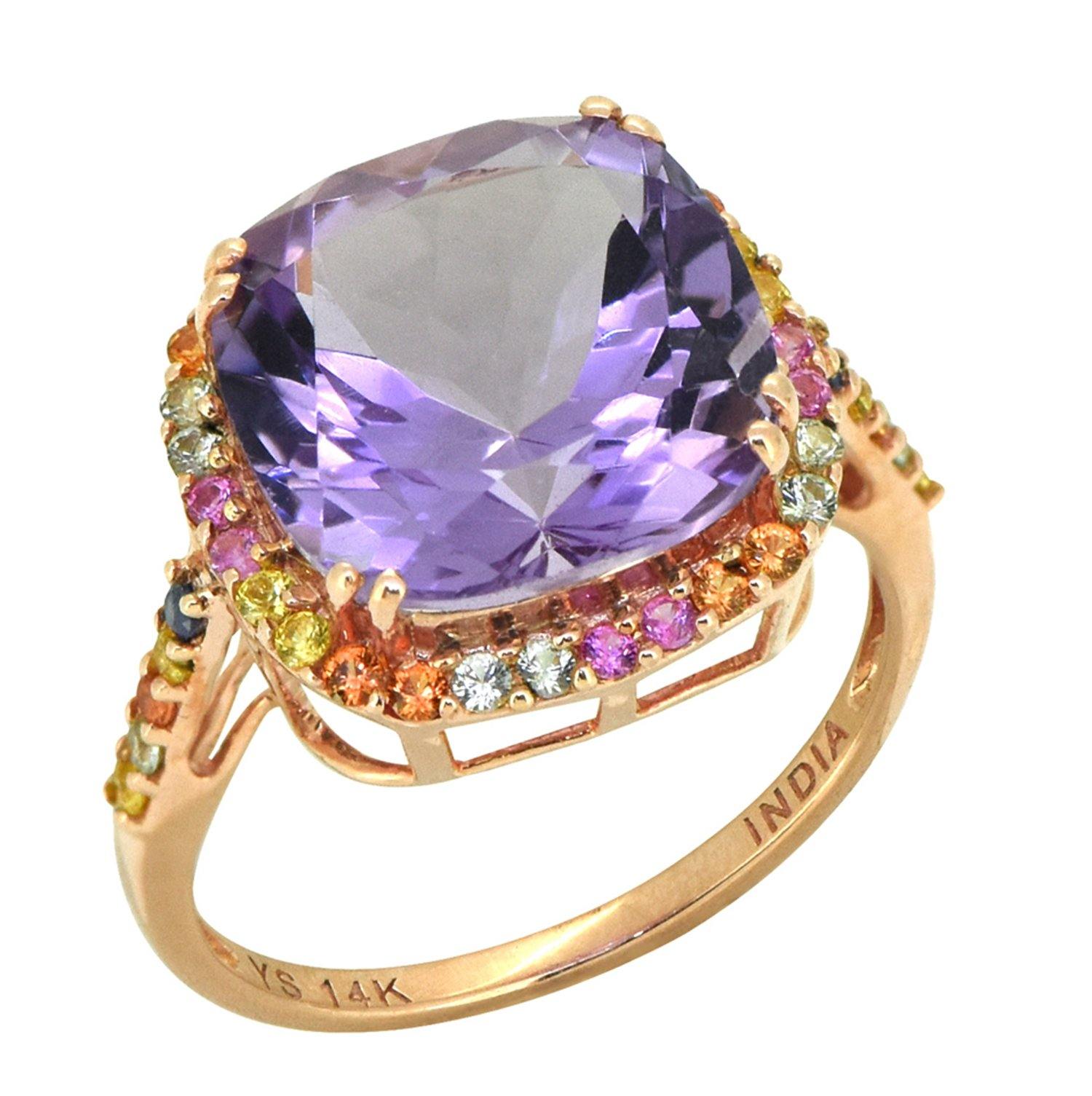 6.98 Ct. Pink Amethyst Multi Sapphire Solid 14k Rose Gold Ring Jewelry - YoTreasure