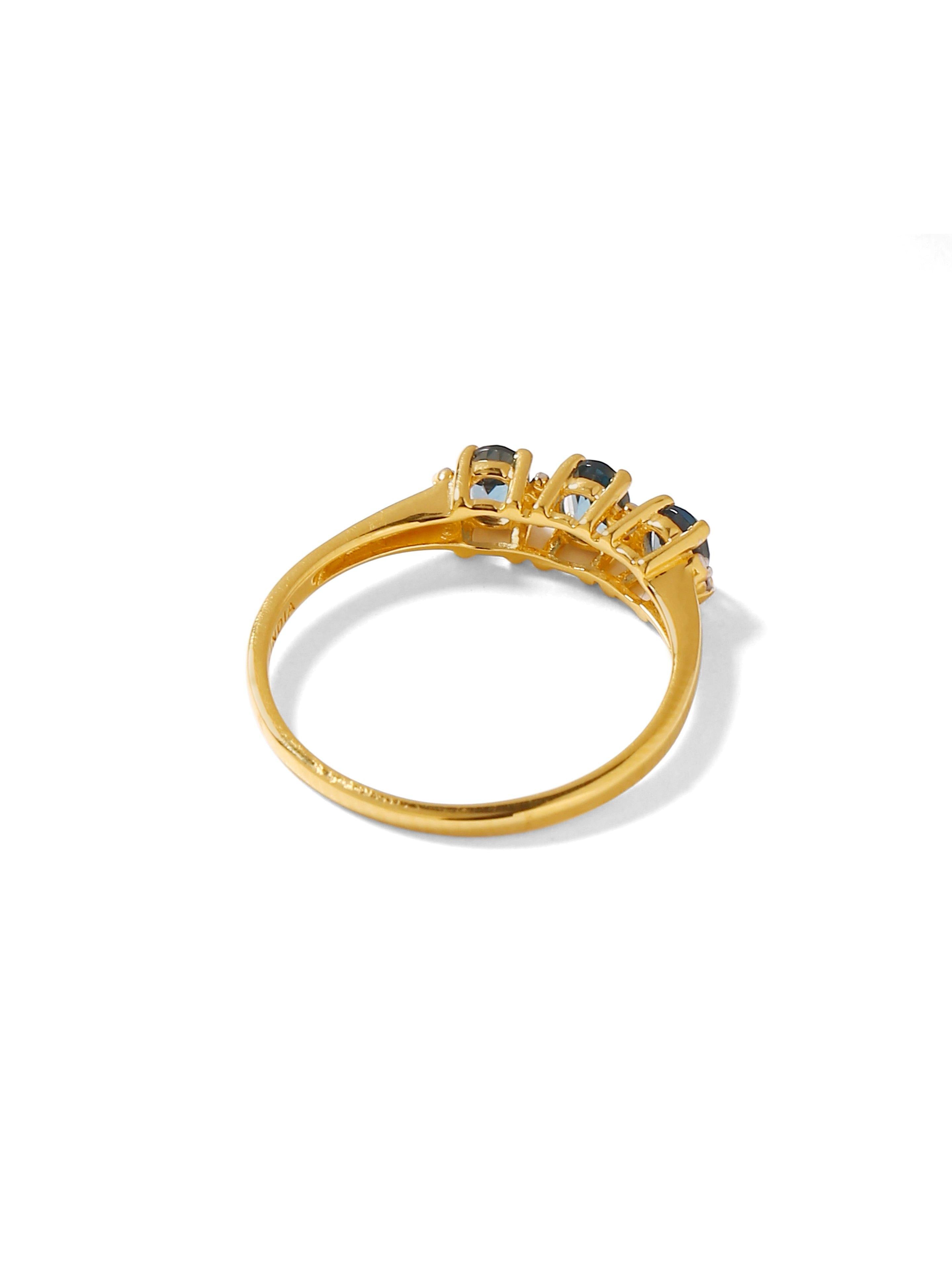 London Blue Topaz White Topaz Solid 10K Yellow Gold Gemstone Ring - YoTreasure