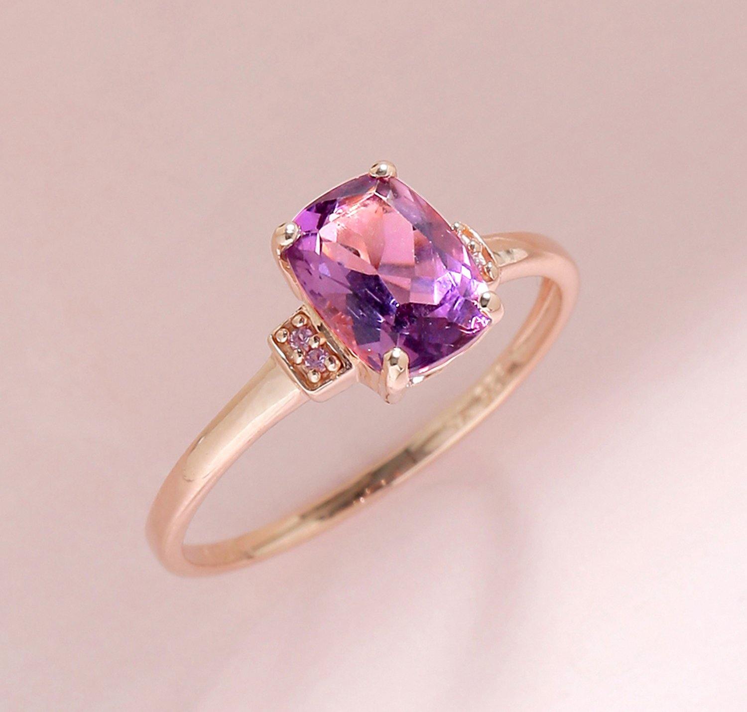 1.32 Ct Amethyst Pink Sapphire Solid 10k Rose Gold Ring - YoTreasure