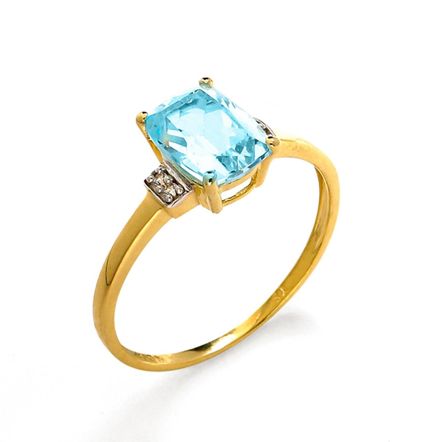 Sky Blue Topaz White Topaz Solid 10K Yellow Gold Gemstone Ring - YoTreasure