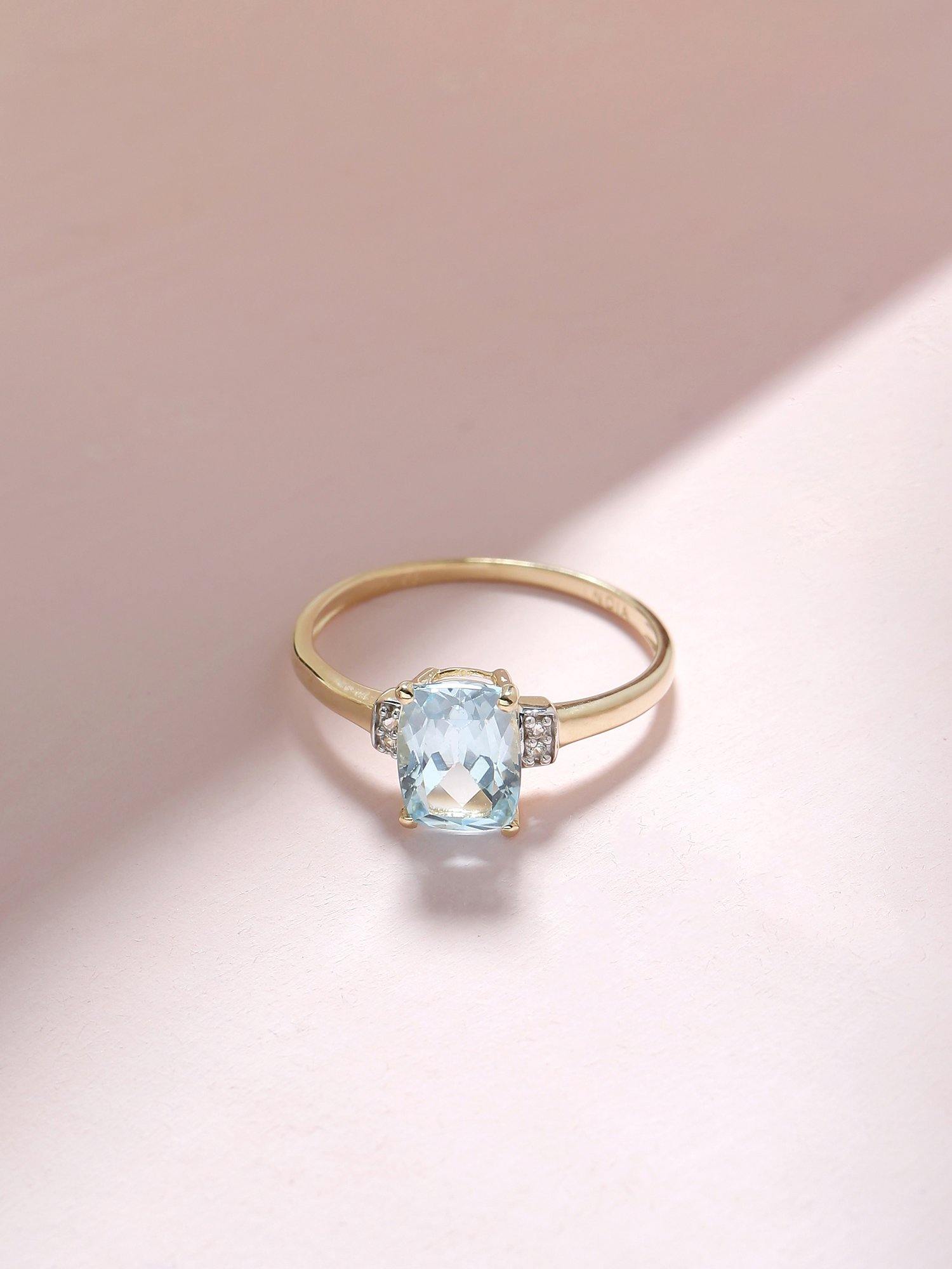 Sky Blue Topaz White Topaz Solid 10K Yellow Gold Gemstone Ring - YoTreasure