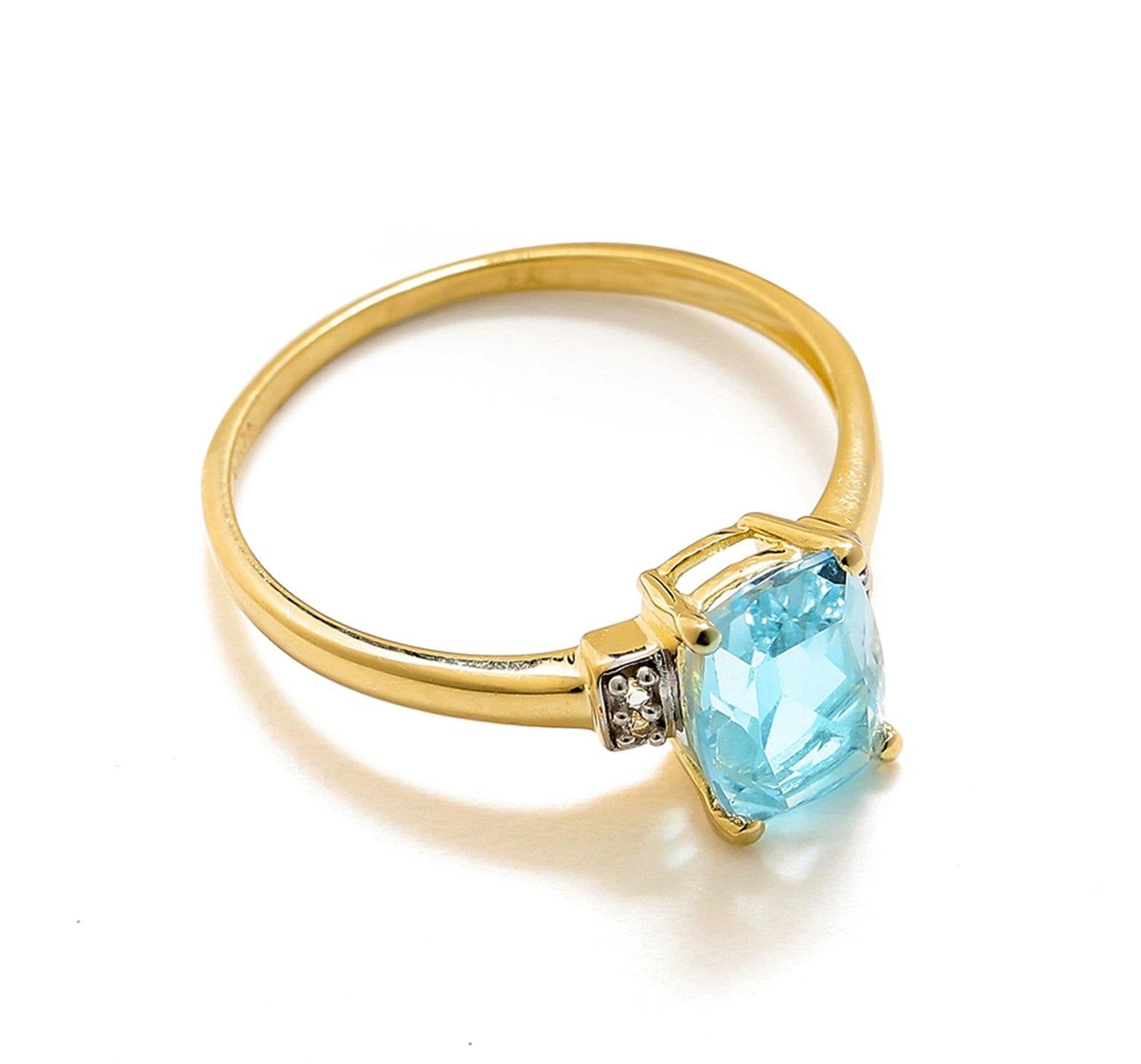 Sky Blue Topaz White Topaz Solid 10K Yellow Gold Gemstone Ring - YoTreasure