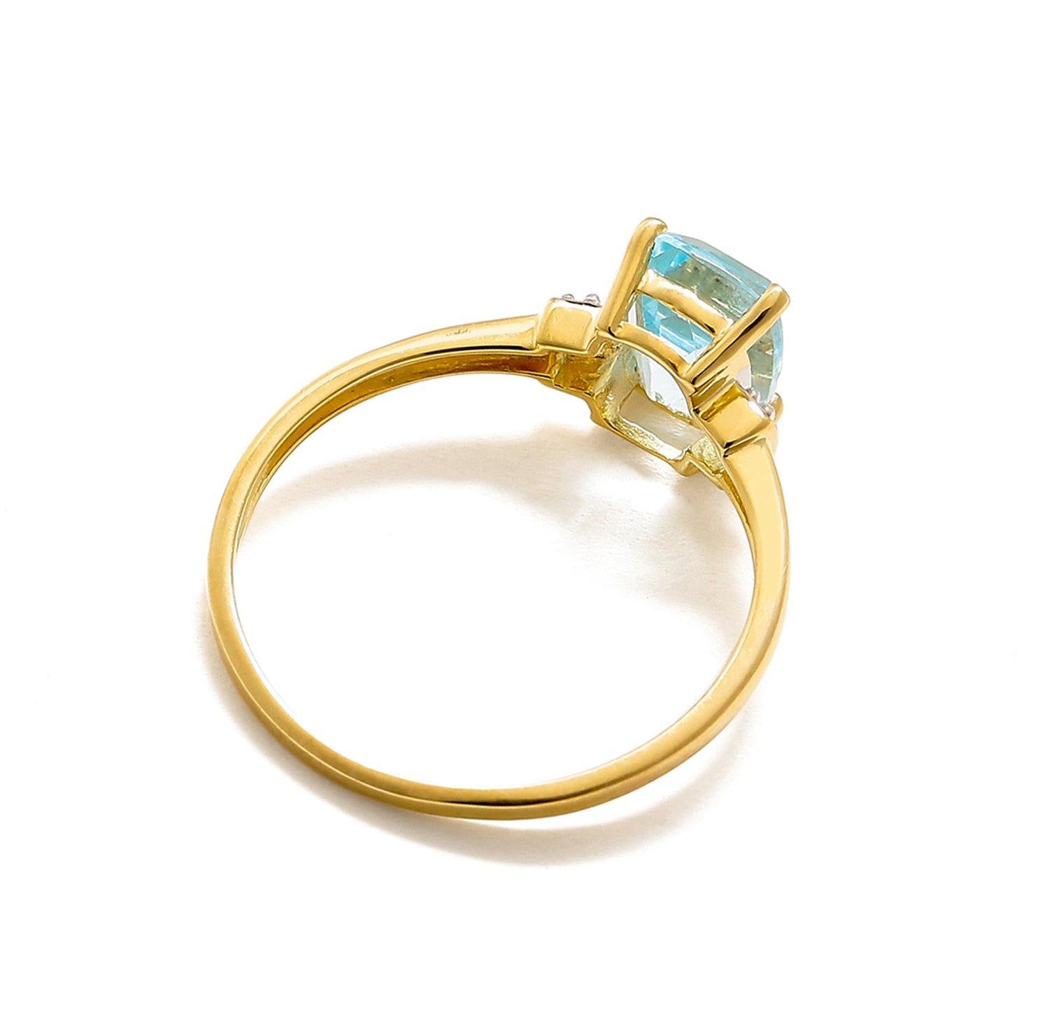 Sky Blue Topaz White Topaz Solid 10K Yellow Gold Gemstone Ring - YoTreasure