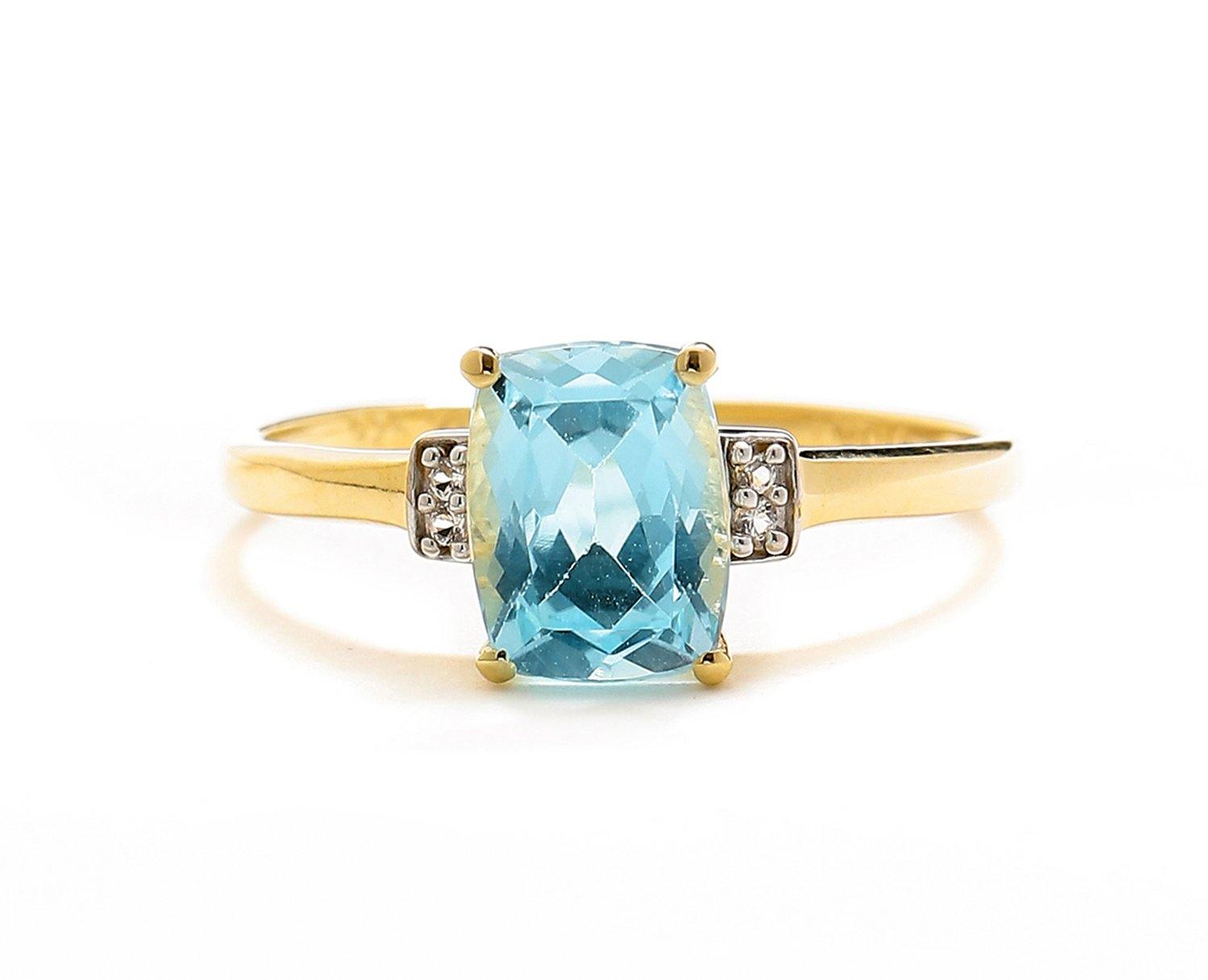 Sky Blue Topaz White Topaz Solid 10K Yellow Gold Gemstone Ring - YoTreasure