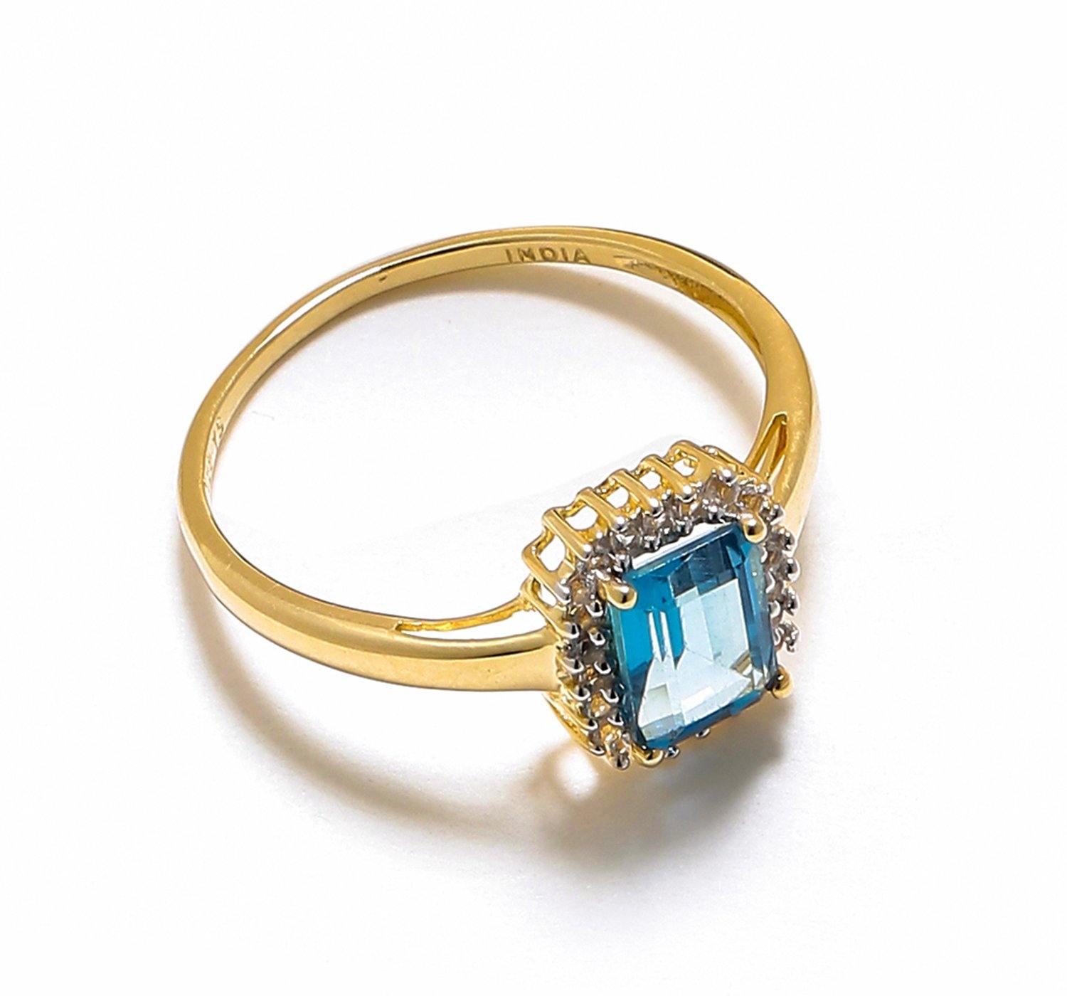 Swiss Blue Topaz White Topaz Solid 10K Yellow Gold Gemstone Ring - YoTreasure