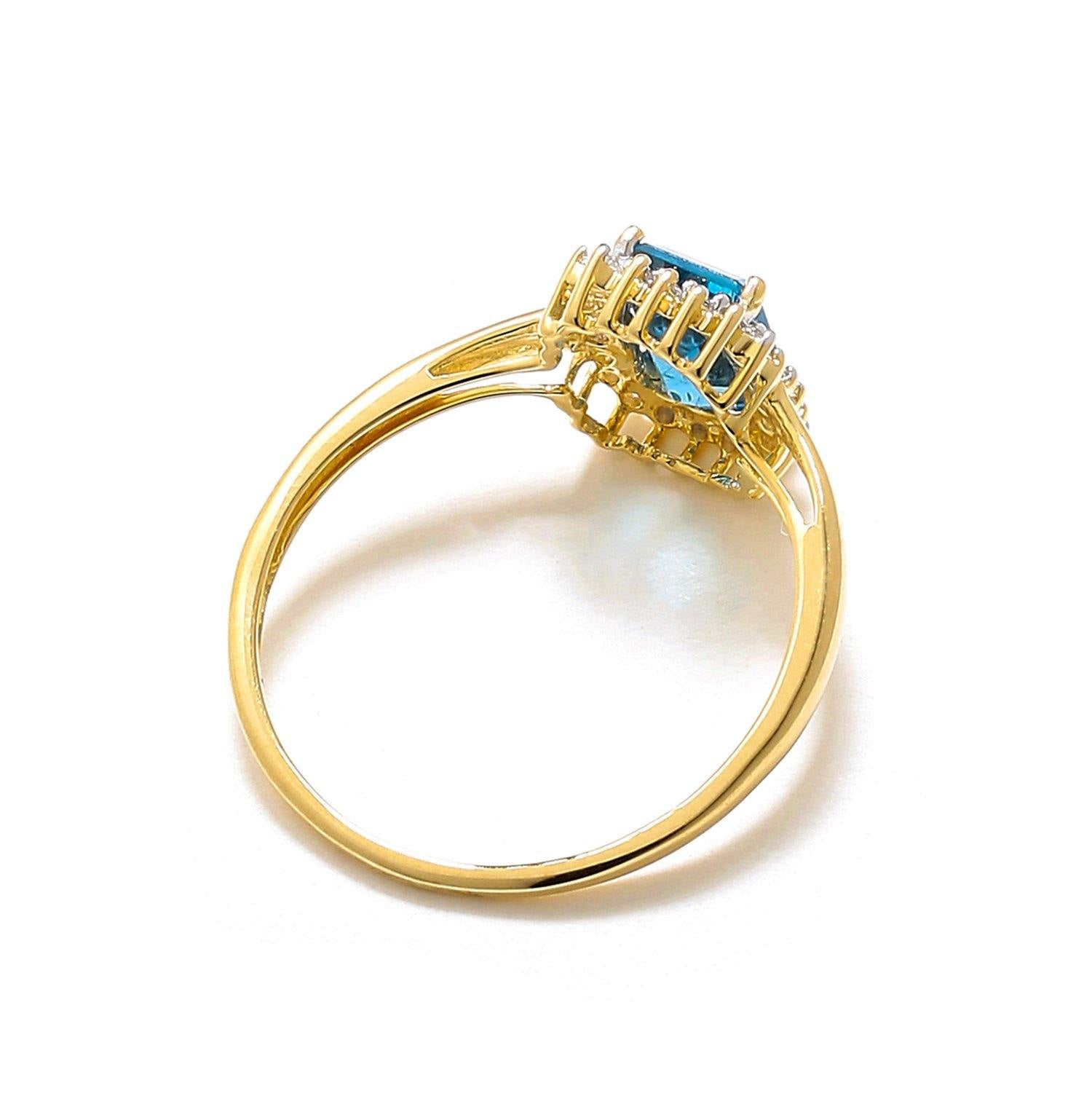 Swiss Blue Topaz White Topaz Solid 10K Yellow Gold Gemstone Ring - YoTreasure