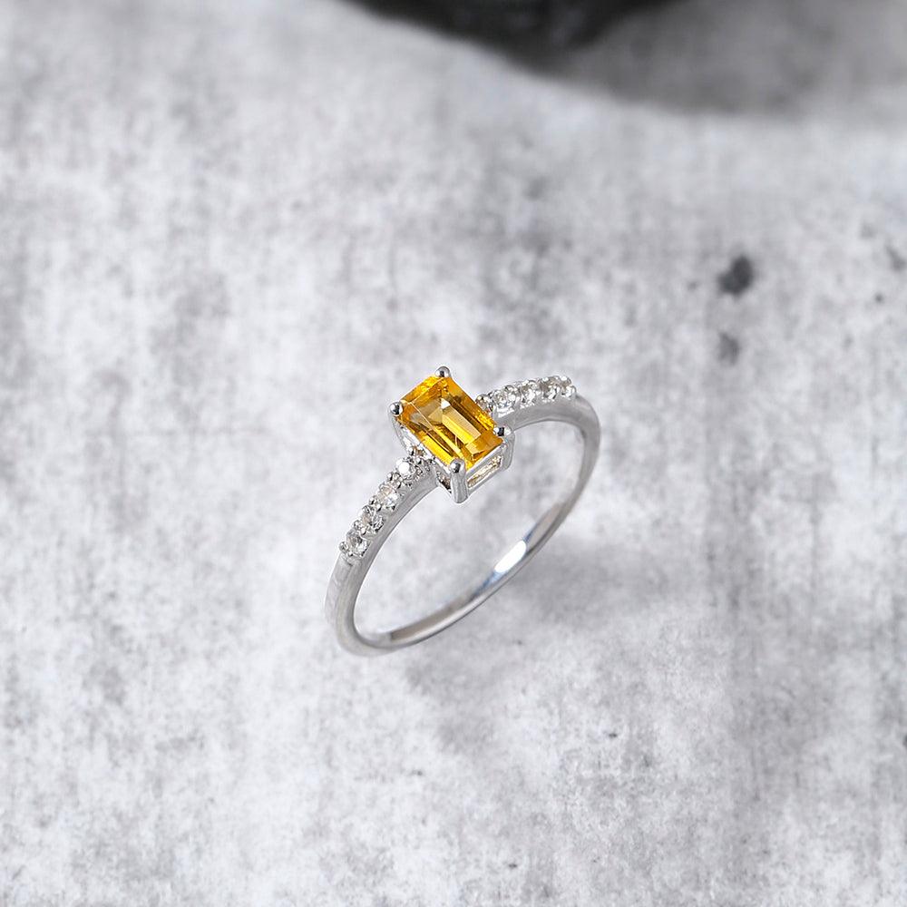 0.64 Ct Citrine White Topaz Solid 925 Sterling Silver Ring Jewelry - YoTreasure