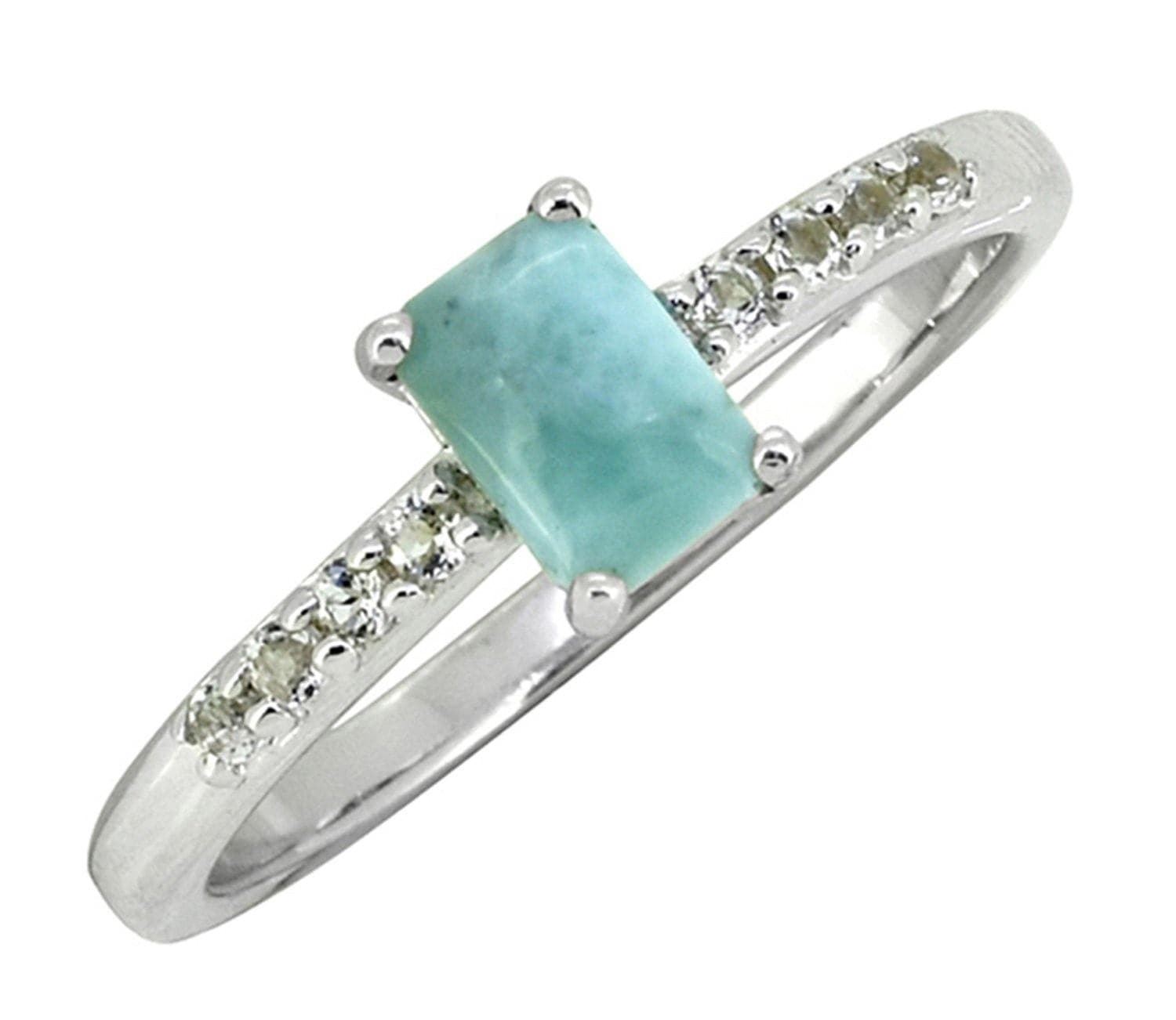 0.64 Ct Larimar White Topaz Solid 925 Sterling Silver Ring Jewelry - YoTreasure
