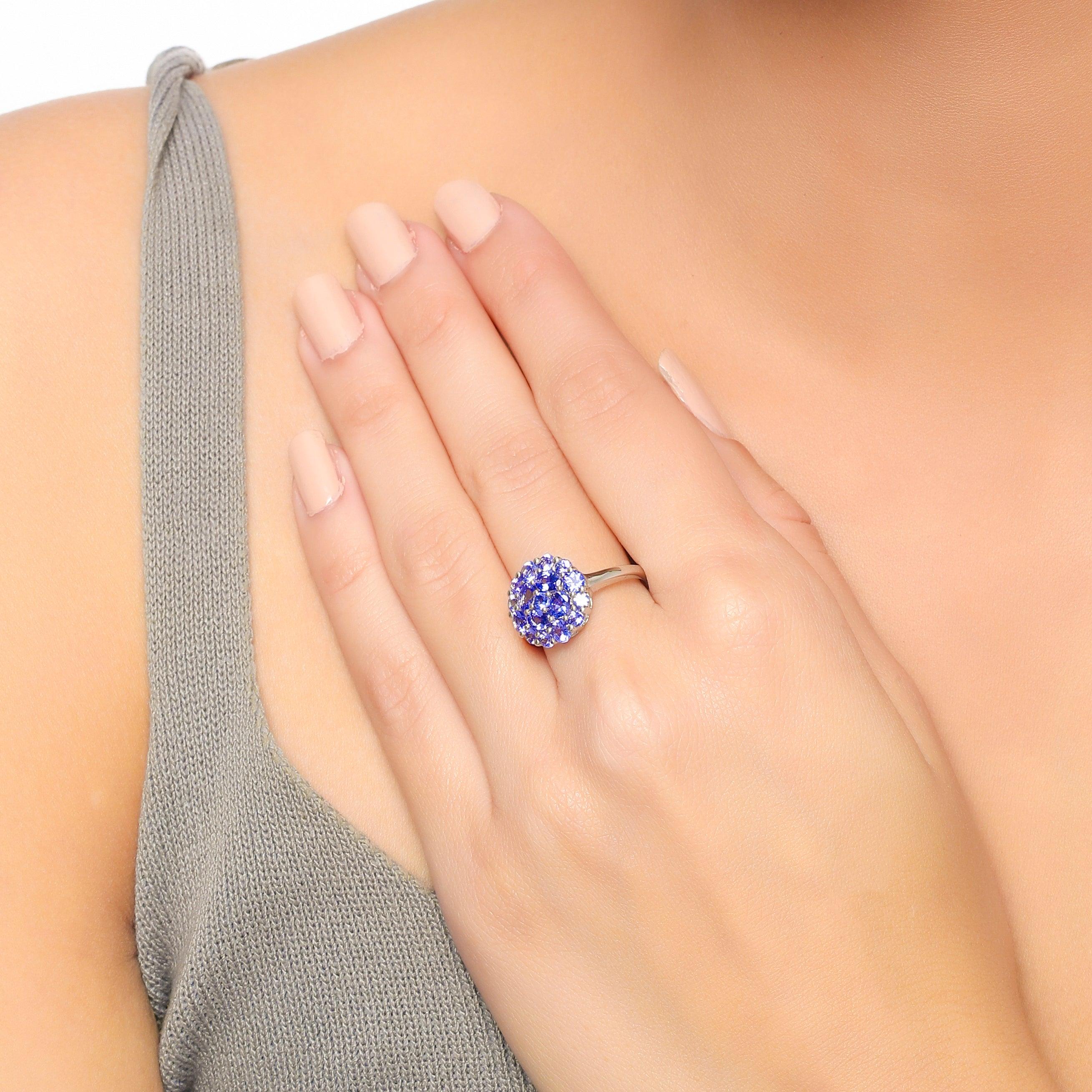 Tanzanite Solid 925 Sterling Silver Cluster Ring Jewelry - YoTreasure