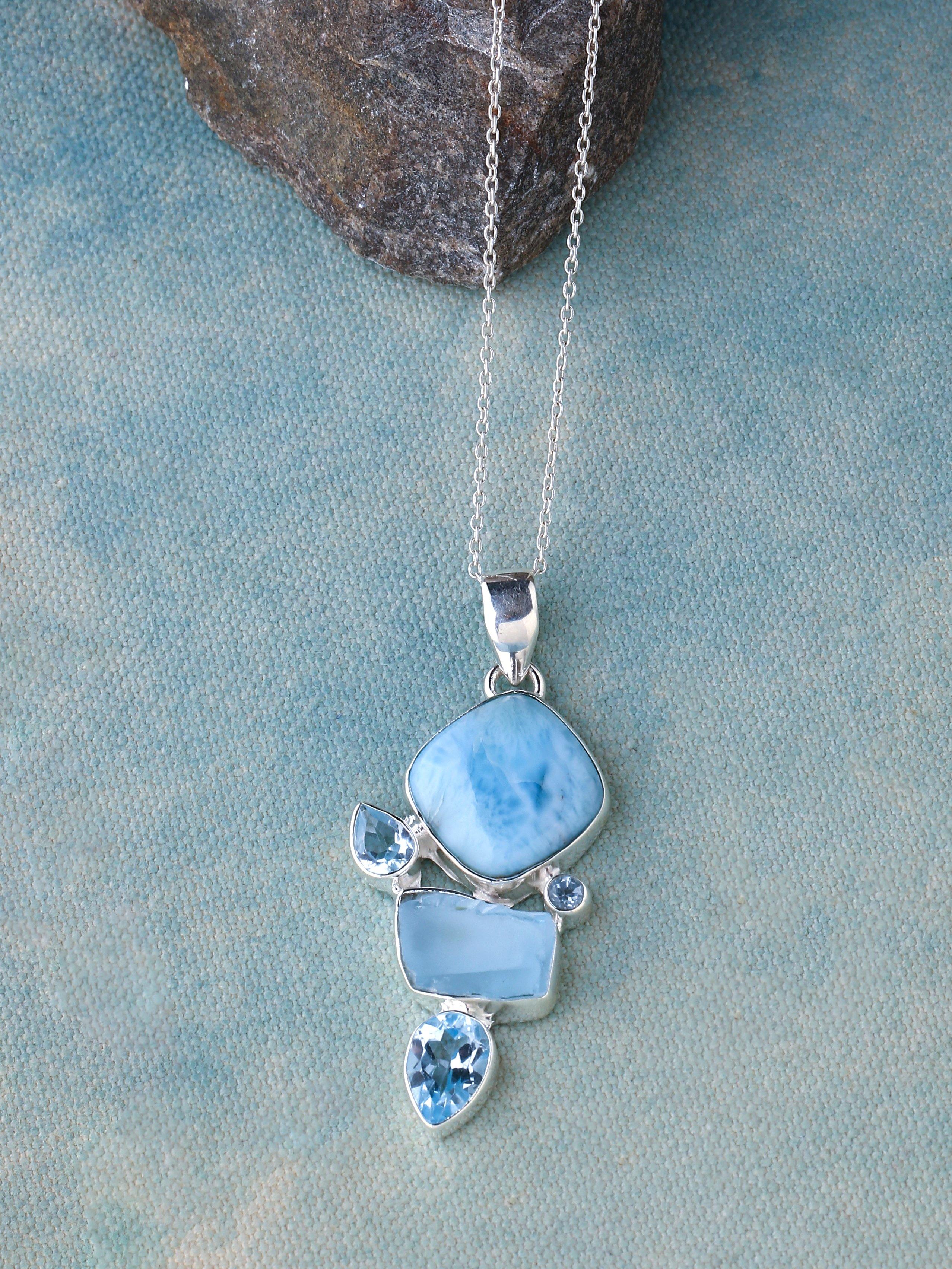 Larimar Solid 925 Sterling Silver Chain Pendant Necklace - YoTreasure