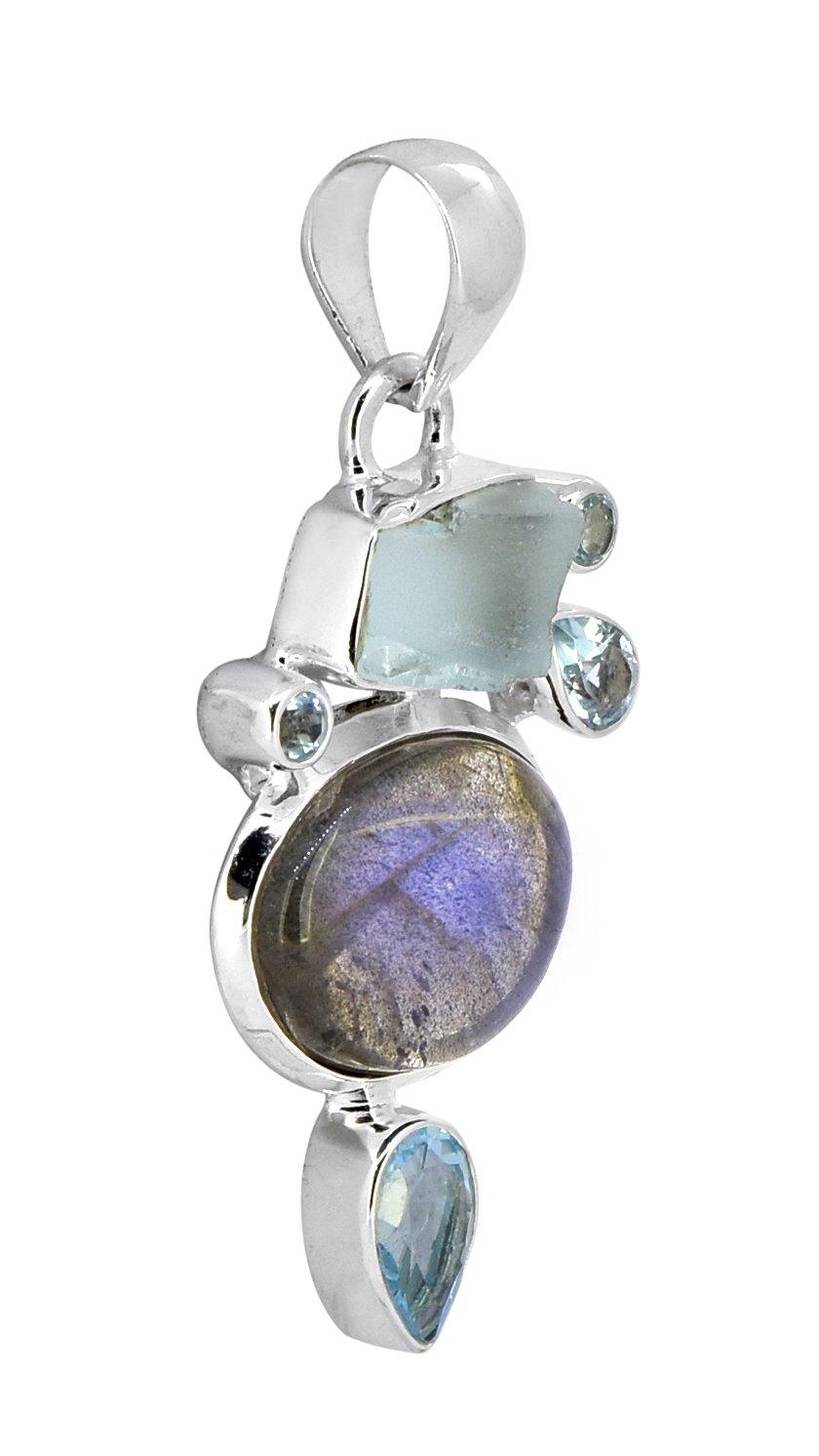 Labradorite Blue Topaz Solid 925 Sterling Silver Designer Chain Pendant Jewelry - YoTreasure