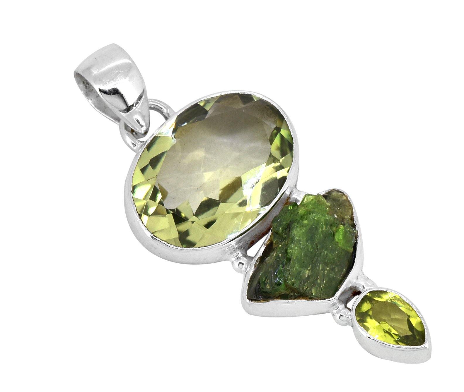 Green Amethyst Peridot Solid 925 Sterling Silver Chain Pendant Jewelry - YoTreasure