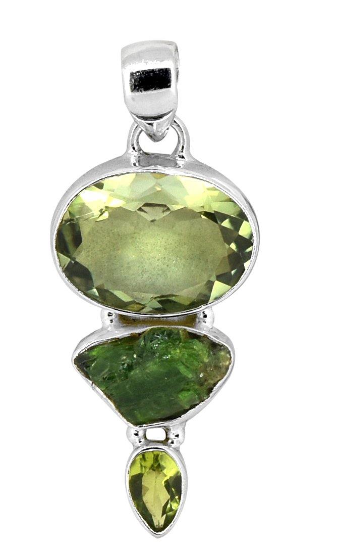 Green Amethyst Peridot Solid 925 Sterling Silver Chain Pendant Jewelry - YoTreasure
