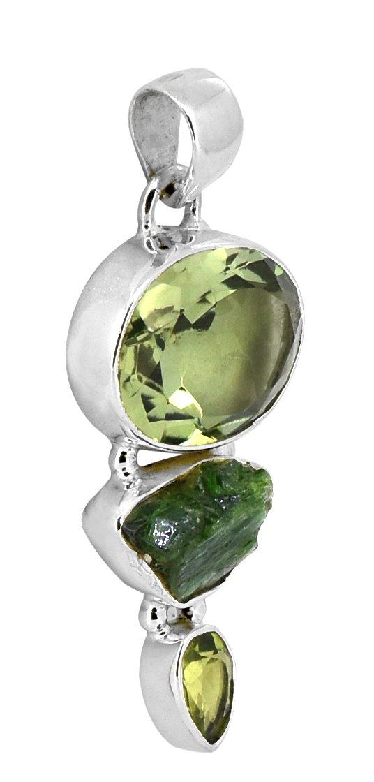 Green Amethyst Peridot Solid 925 Sterling Silver Chain Pendant Jewelry - YoTreasure