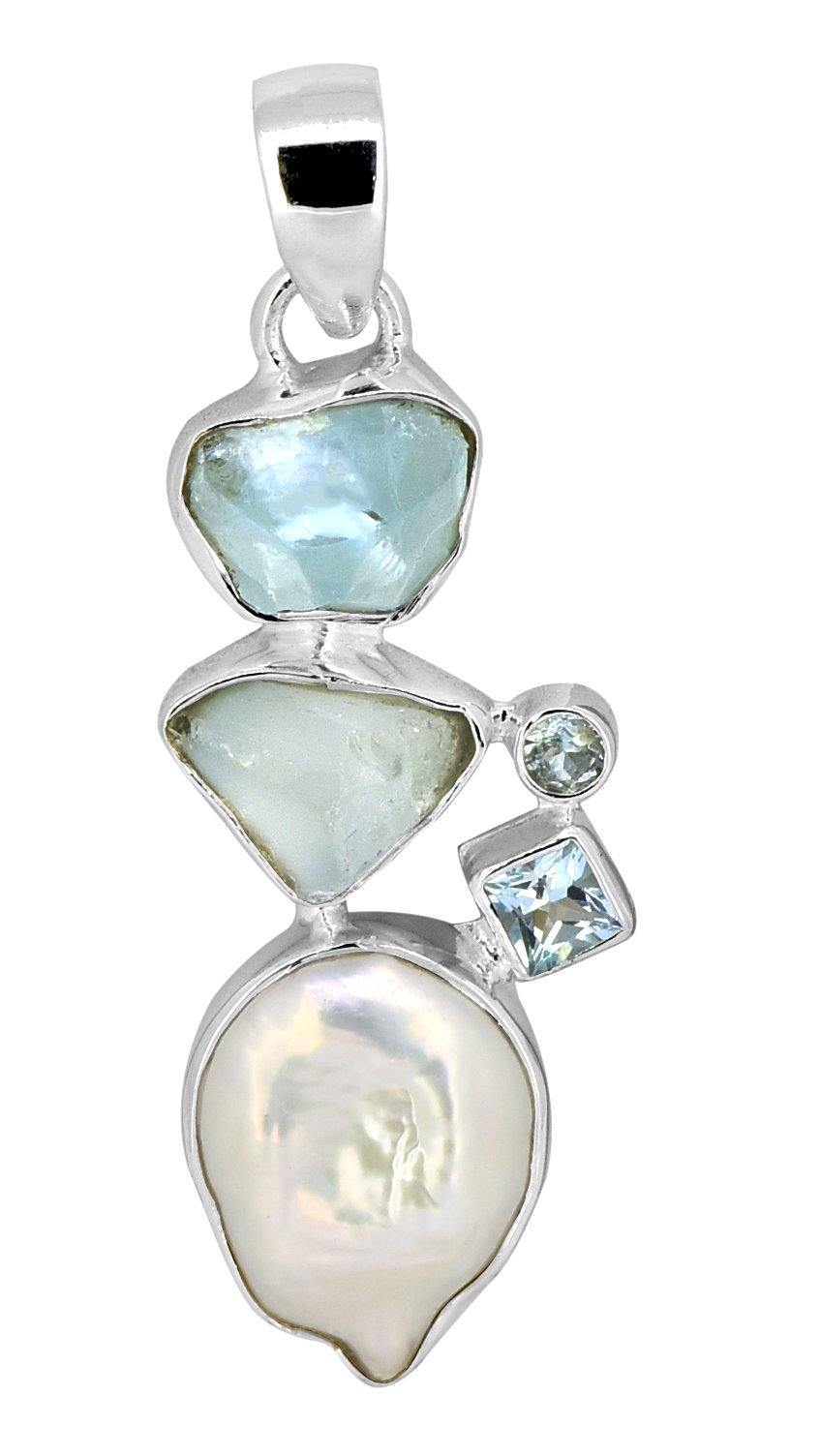 Pearl Blue Topaz Solid 925 Sterling Silver Chain Pendant Jewelry - YoTreasure