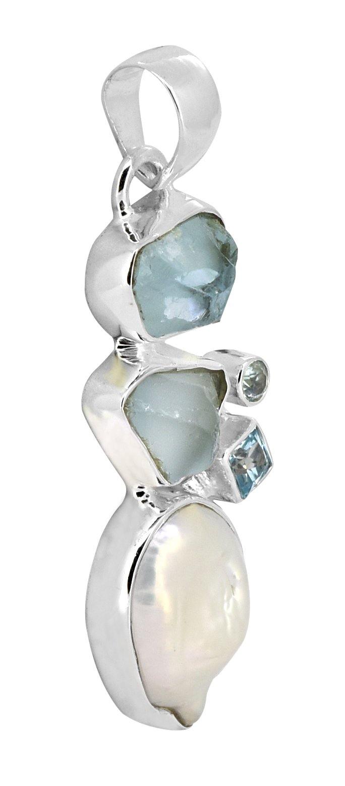 Pearl Blue Topaz Solid 925 Sterling Silver Chain Pendant Jewelry - YoTreasure