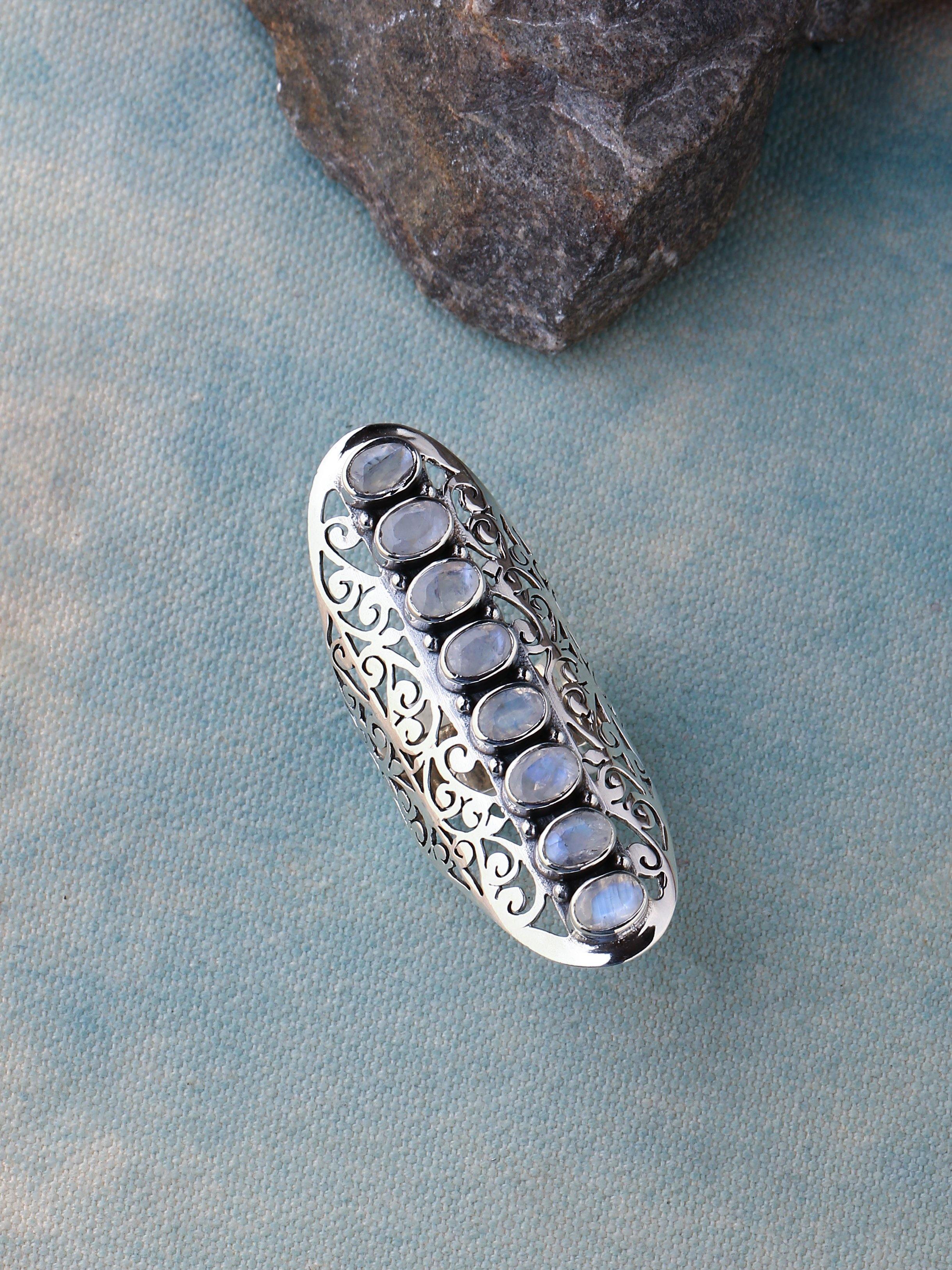 Rainbow Moonstone Solid 925 Sterling Silver Filigree Ring Jewelry - YoTreasure