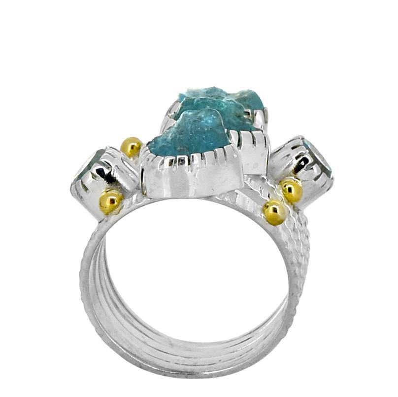 Raw Neon Apatite Solid 925 sterling Silver Brass Two Tone Bypass Ring Jewelry - YoTreasure