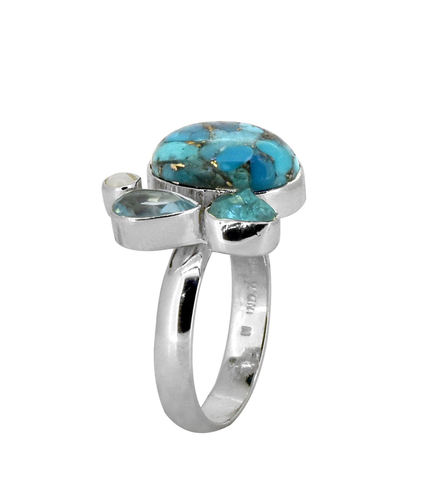 Blue Copper Turquoise Solid 925 Sterling Silver Ring Jewelry - YoTreasure