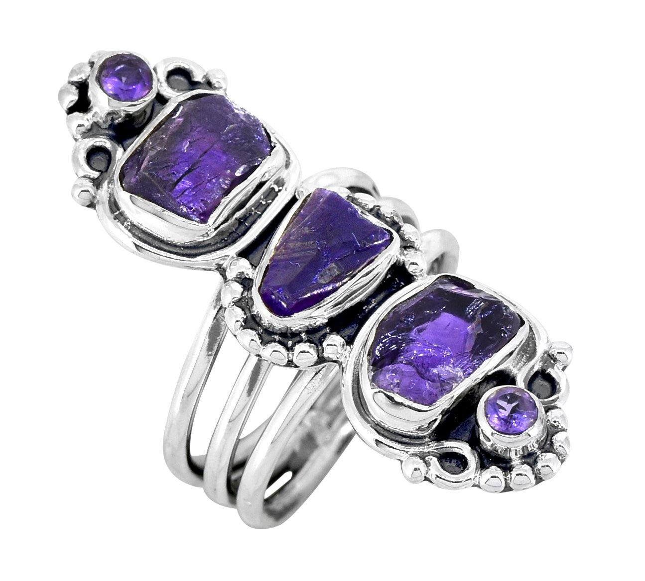 Rough Amethyst Solid 925 Sterling Silver Designer Ring Jewelry - YoTreasure