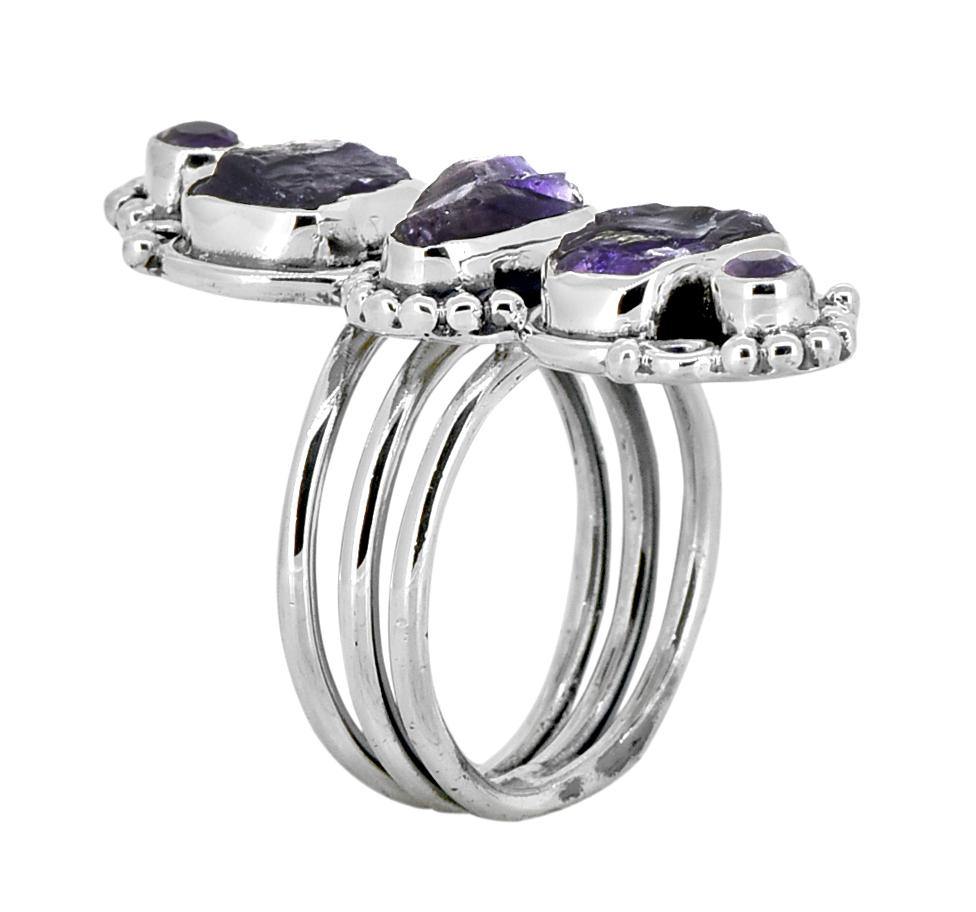 Rough Amethyst Solid 925 Sterling Silver Designer Ring Jewelry - YoTreasure