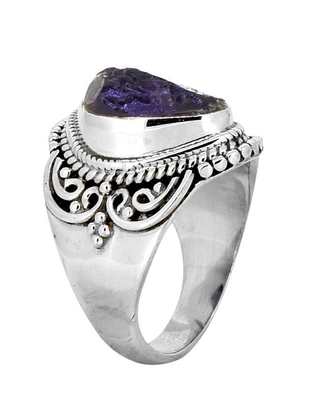 Rough Amethyst Solid 925 Sterling Silver Gemstone Ring Jewelry - YoTreasure