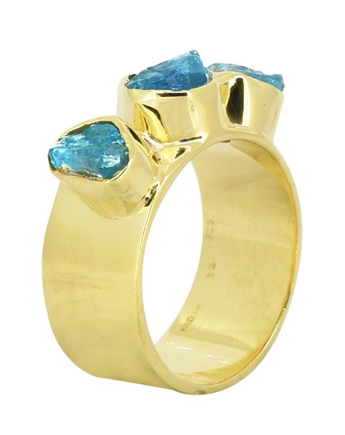 Rough Neon Apatite Solid 925 Sterling Silver Gold Plated Ring Jewelry - YoTreasure