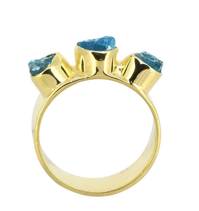 Rough Neon Apatite Solid 925 Sterling Silver Gold Plated Ring Jewelry - YoTreasure